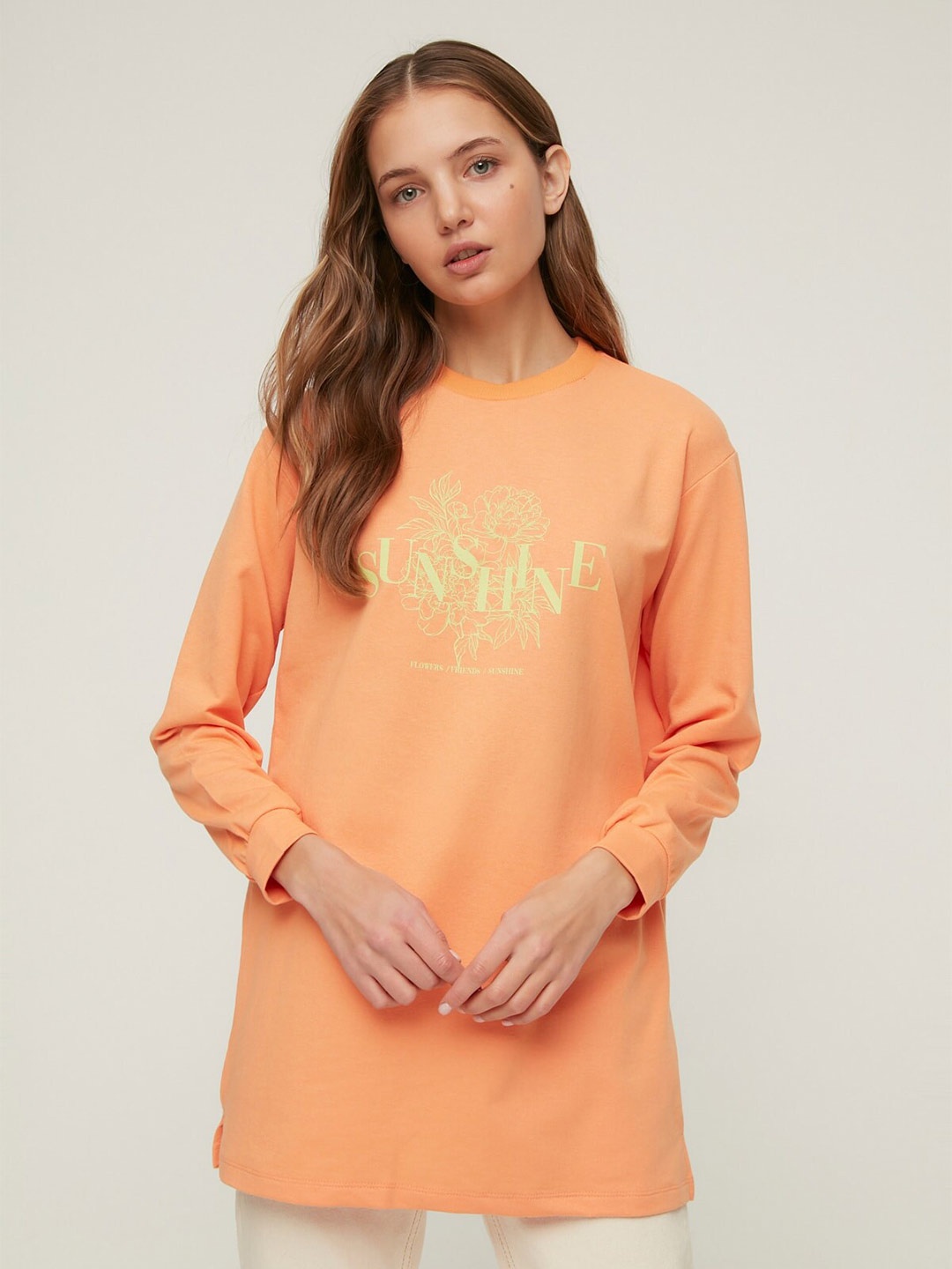 

Trendyol Typography Printed Pullover Longline Sweatshirt, Orange