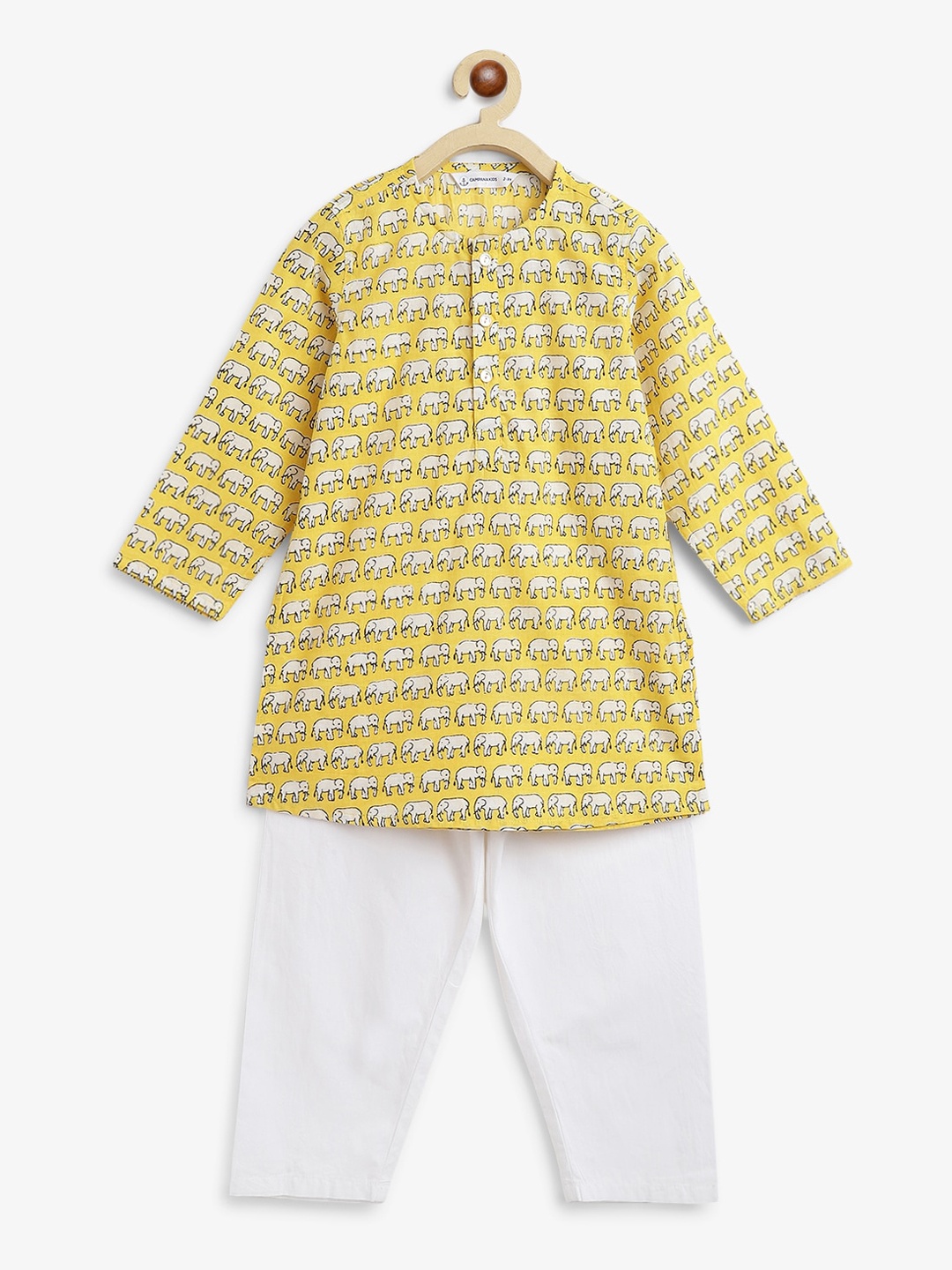 

Campana Boys Ethnic Motifs Printed Pure Cotton Kurta with Pyjamas, Yellow