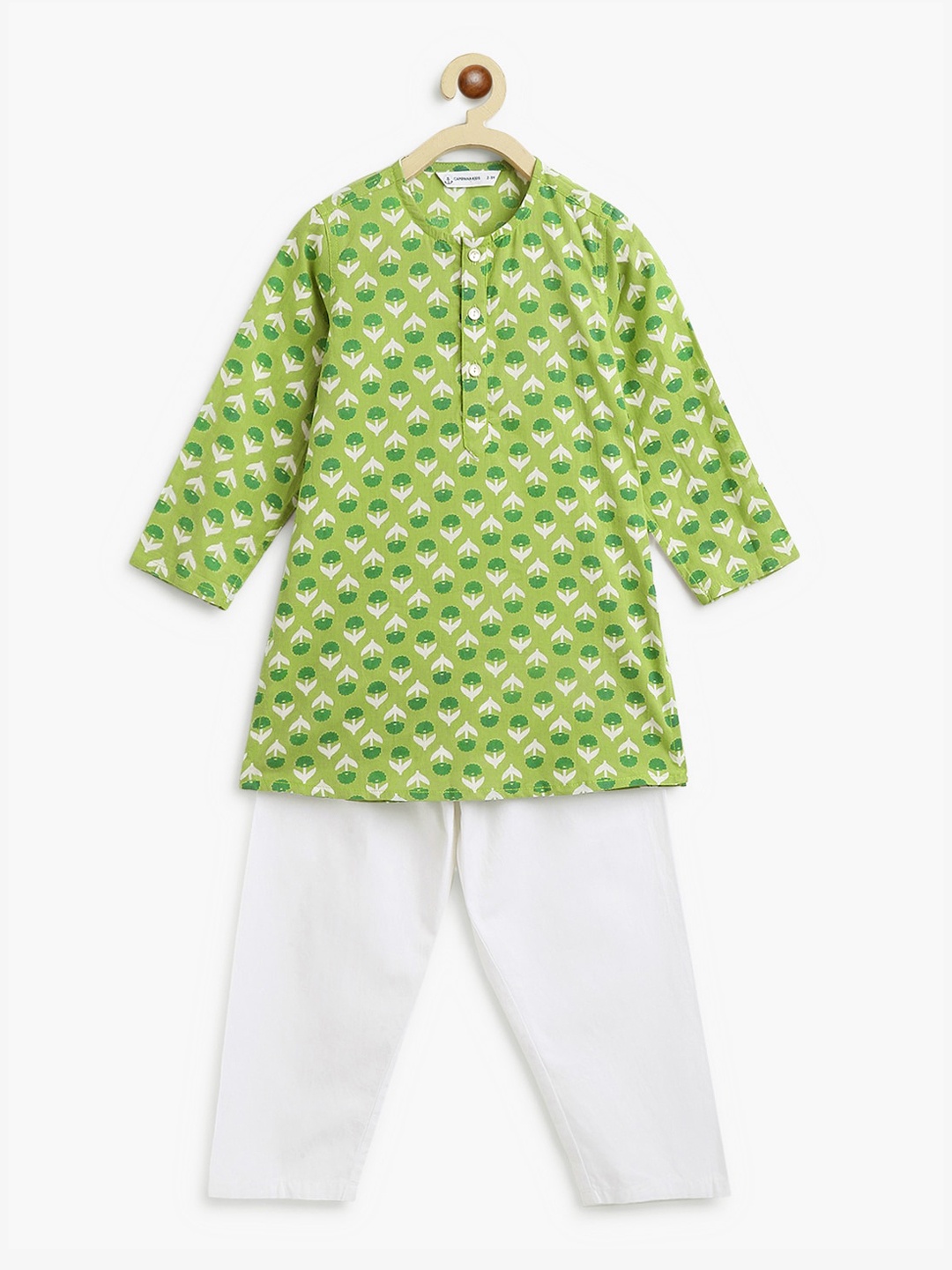 

Campana Boys Floral Printed Regular Pure Cotton Kurta with Pyjamas, Green