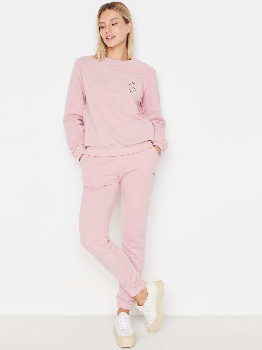 

Trendyol Embroidered Detail Round Neck Tracksuits, Pink