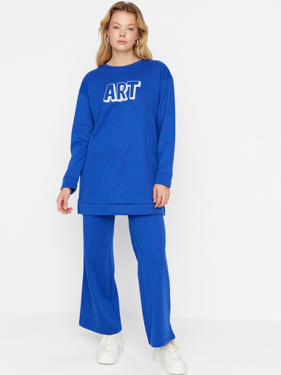

Trendyol Typography Printed Round Neck Tracksuits, Blue