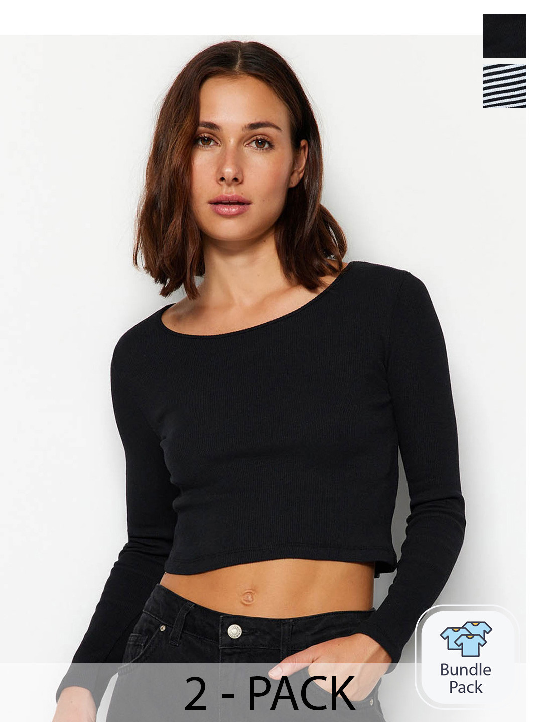 

Trendyol Pack Of 2 Crop Tops, Black