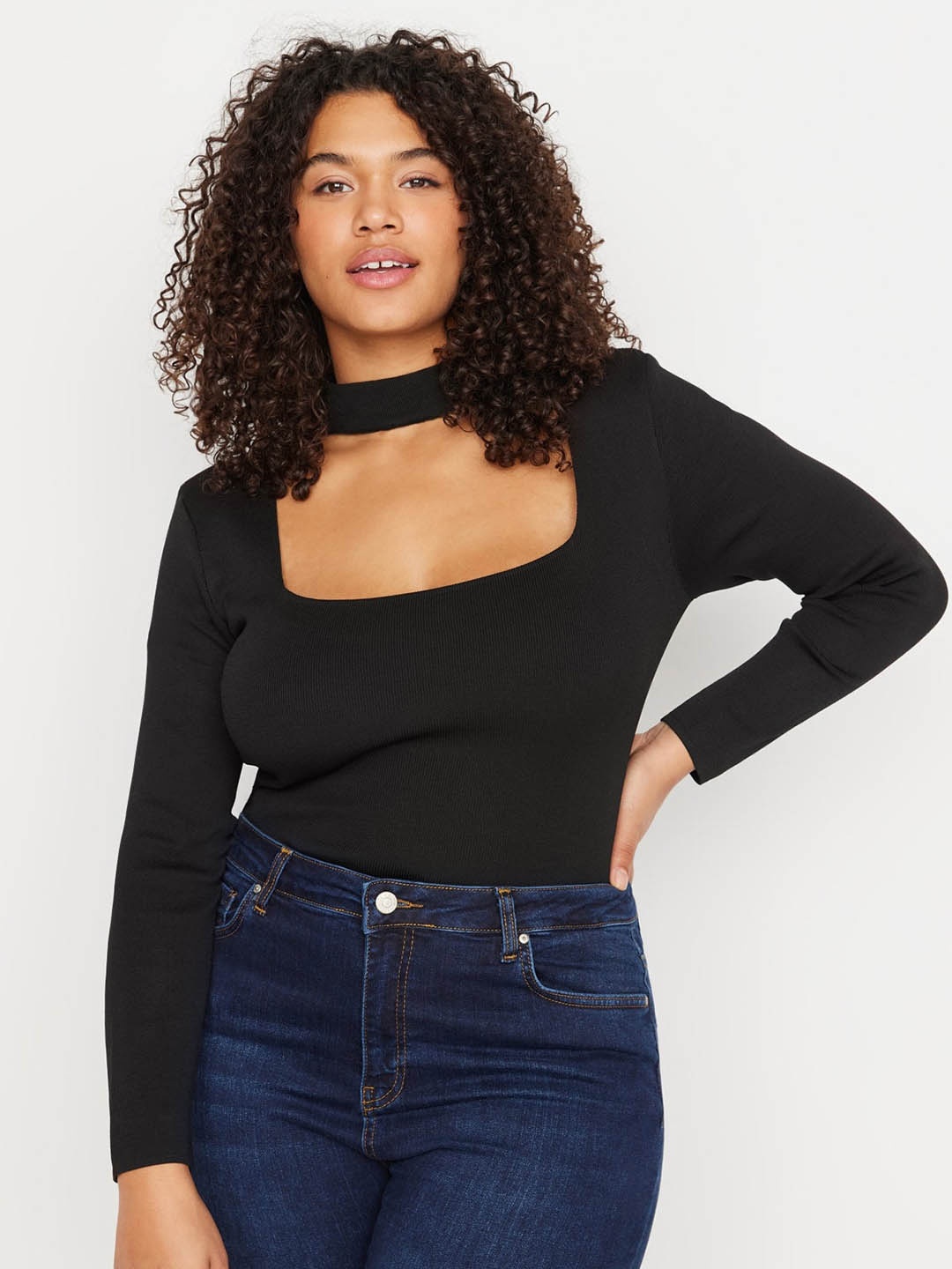 

Trendyol Plus Size High Neck Fitted Top, Black