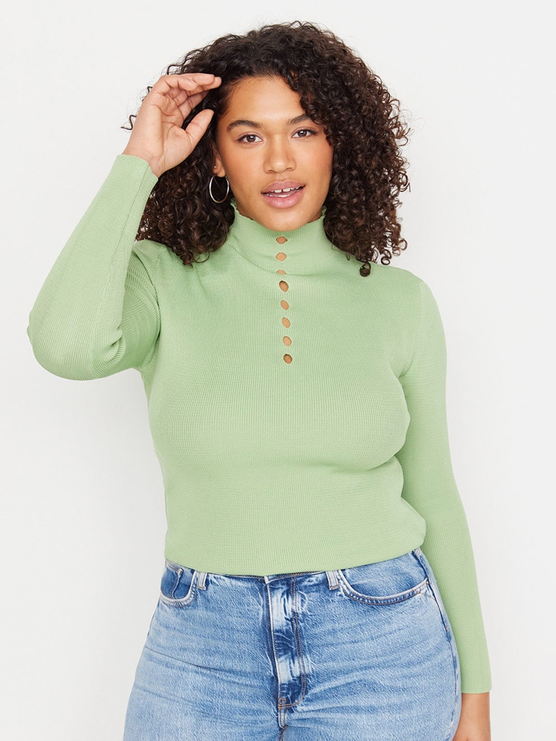 

Trendyol High Neck Long Sleeve Fitted Top, Green