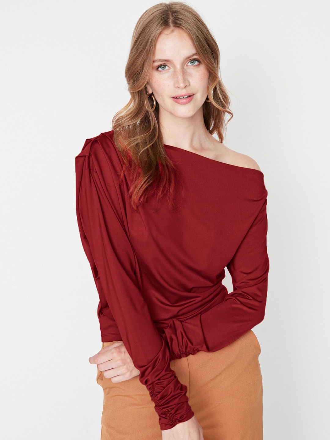 

Trendyol Off-Shoulder Knitted Top, Maroon