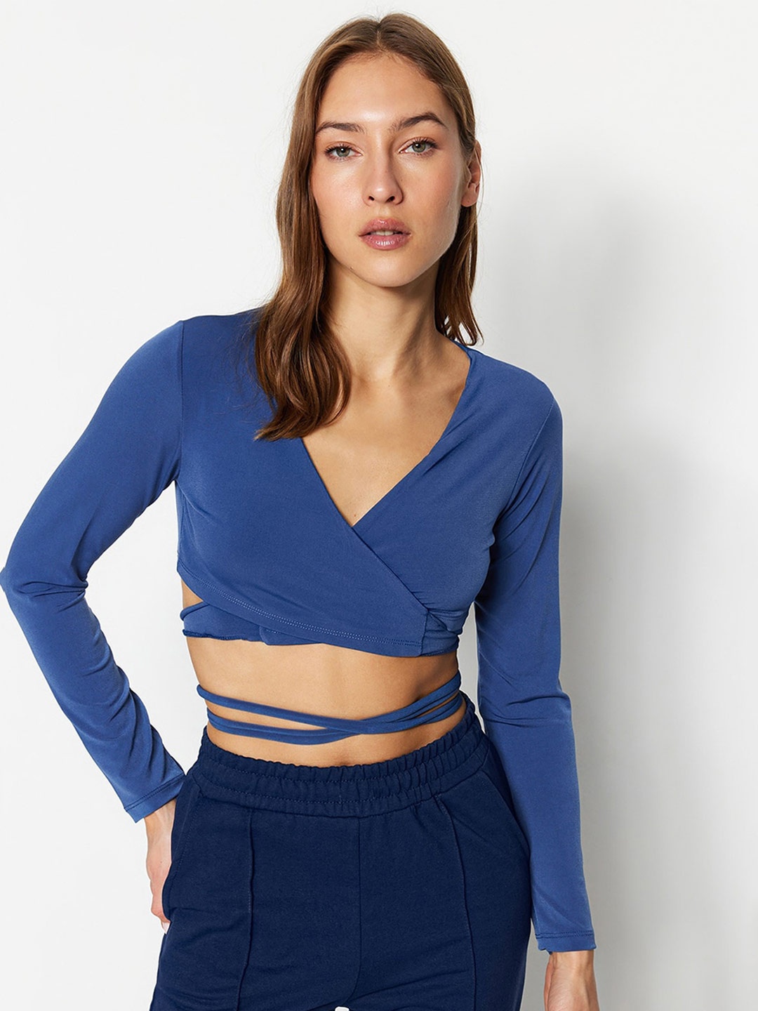 

Trendyol V-Neck Wrap Crop Top, Black