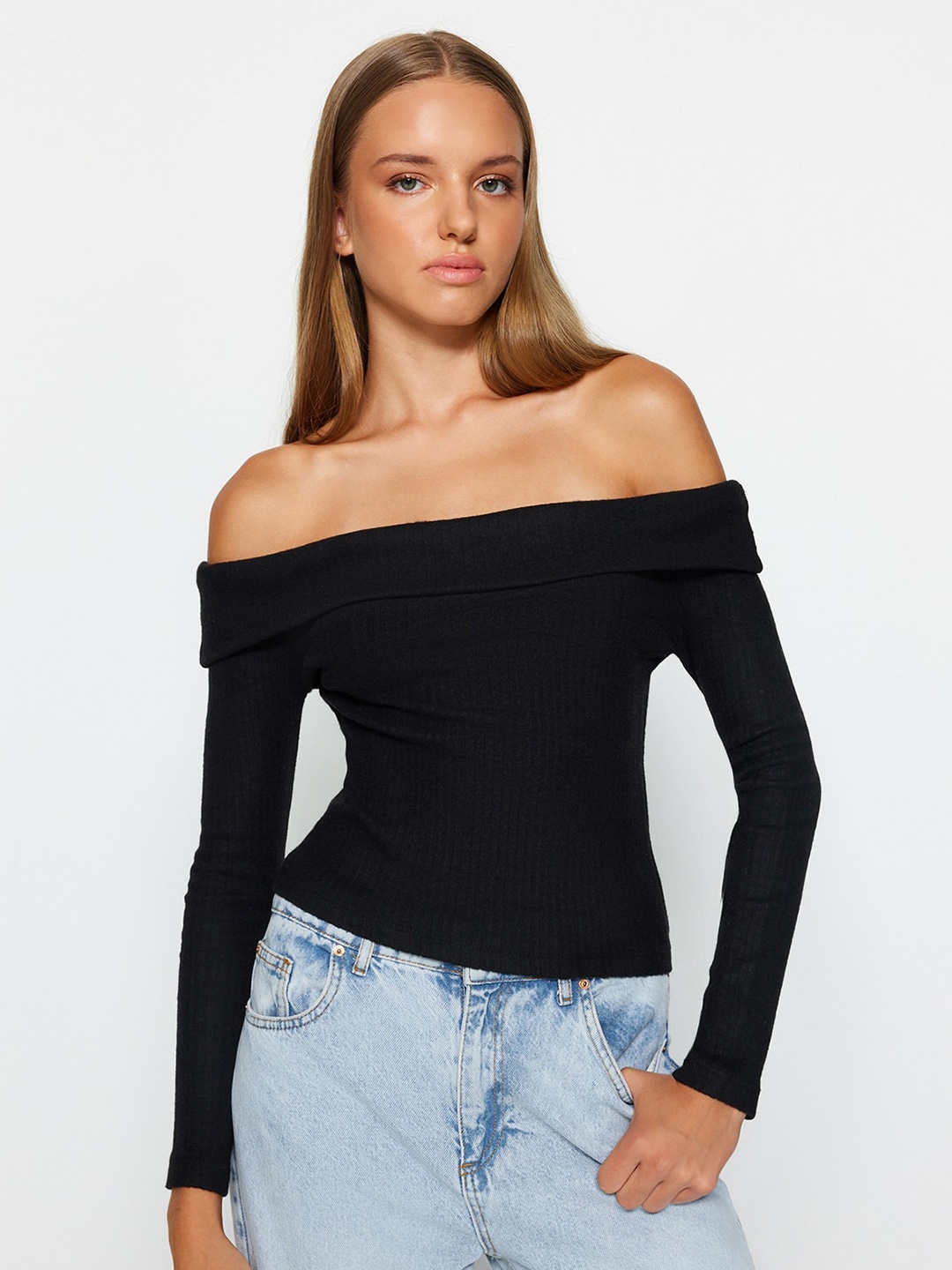 

Trendyol Off-Shoulder Bardot Top, Black
