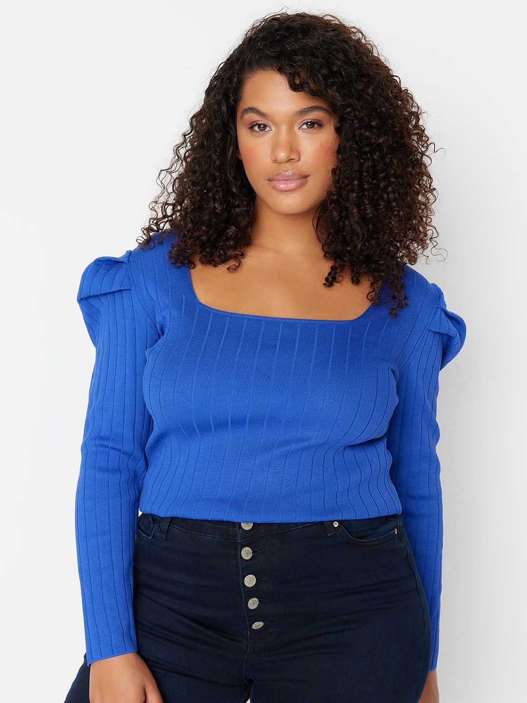 

Trendyol Square Neck Puff Sleeve Top, Blue