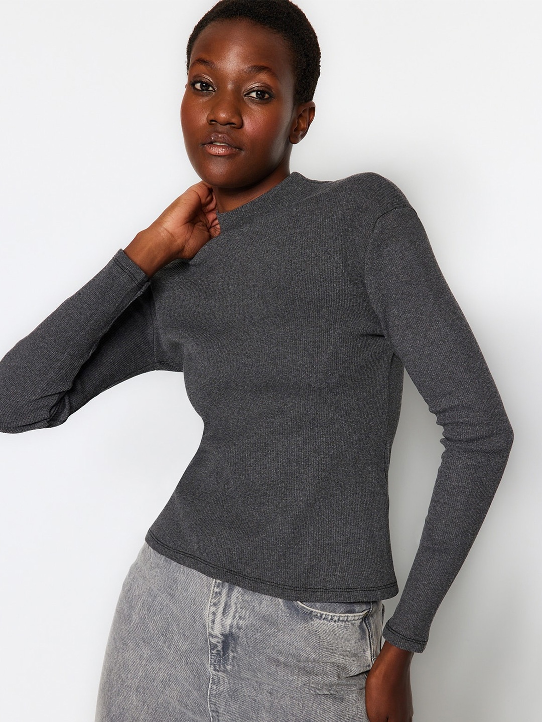 

Trendyol High Neck Regular Top, Charcoal