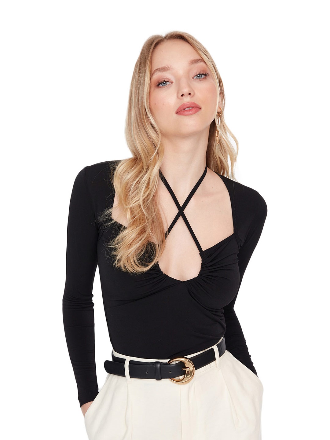 

Trendyol Tie-Up Neck Long Sleeves Top, Black