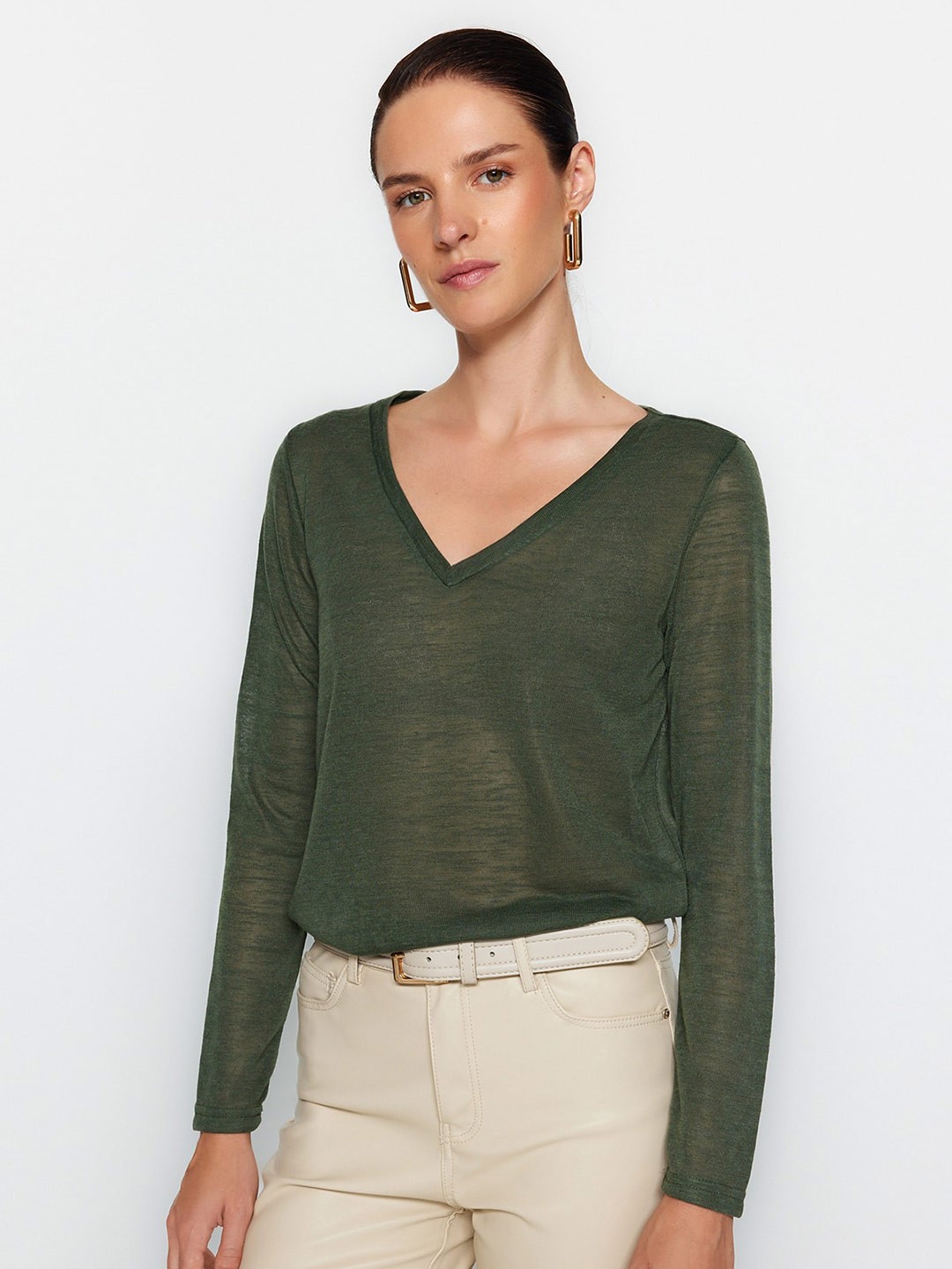 

Trendyol V-Neck Regular Top, Green