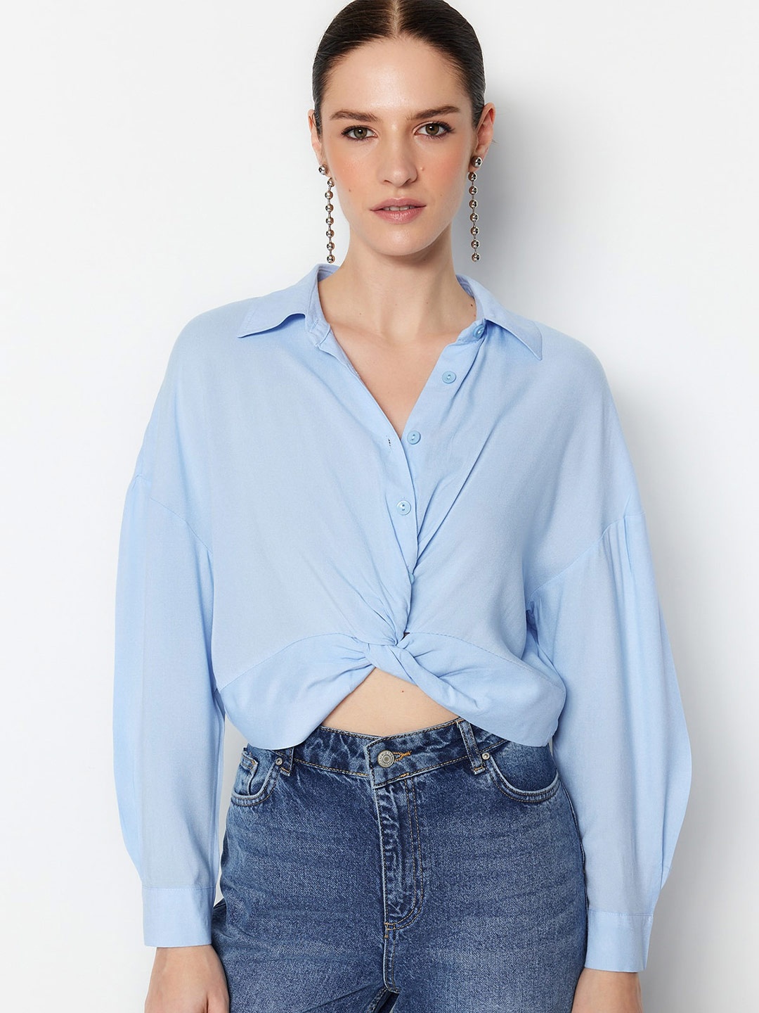 

Trendyol Shirt Style Crop Top, Blue