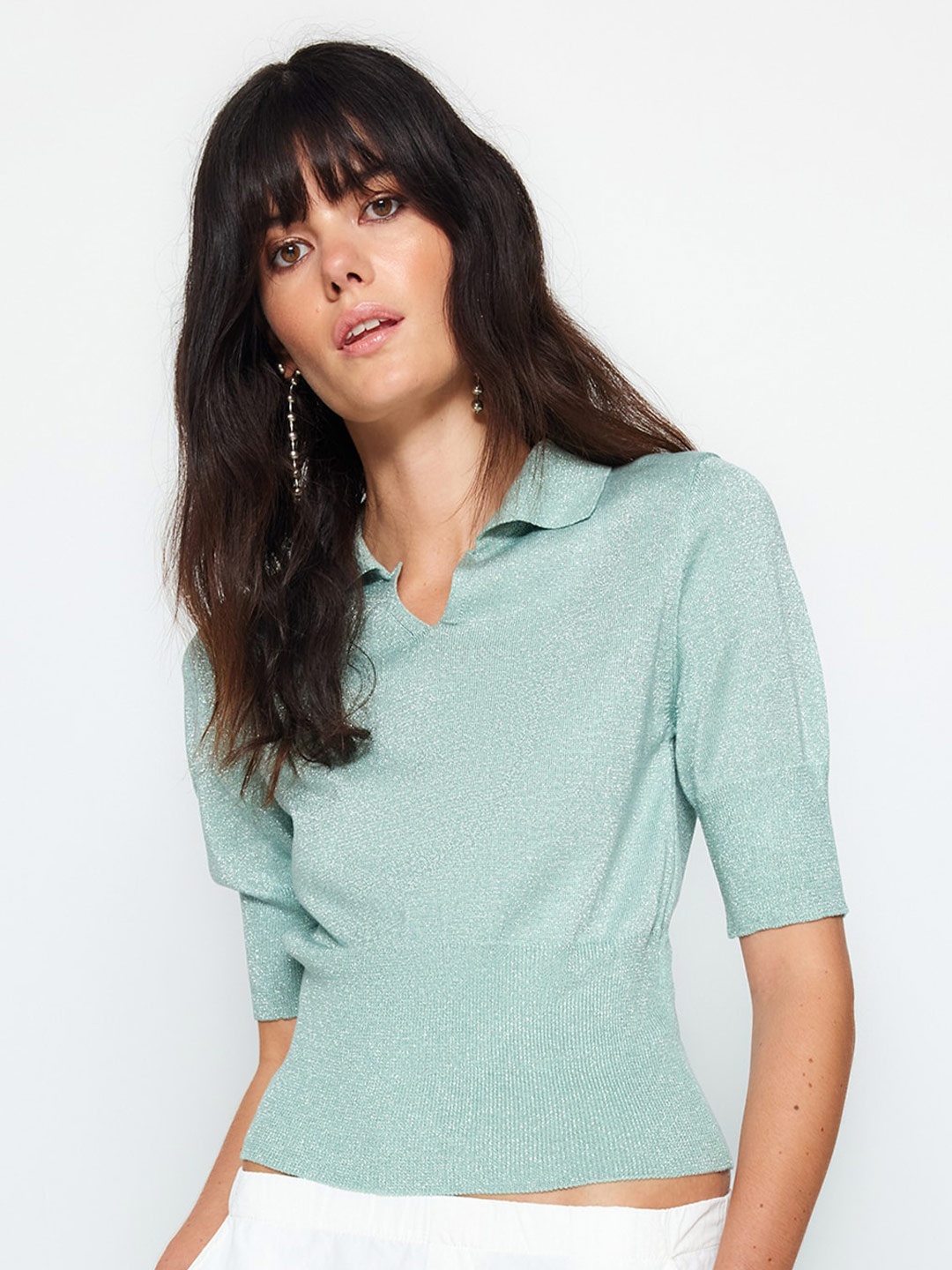 

Trendyol Shirt Collar Acrylic Top, Green