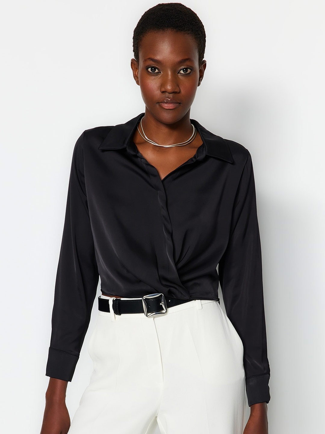 

Trendyol Shirt Collar Shirt Style Top, Black