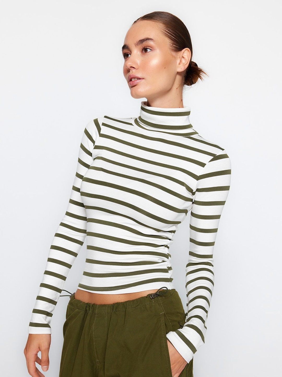 

Trendyol Striped High Neck Top, White