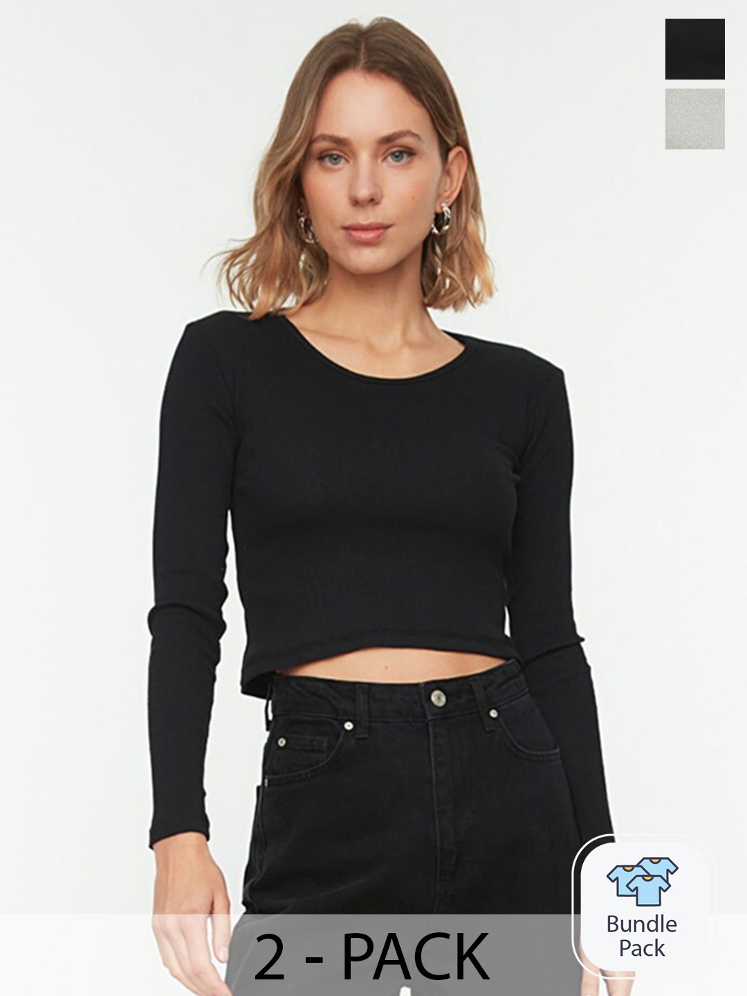 

Trendyol Round Neck Long Sleeves Regular Crop Top, Na