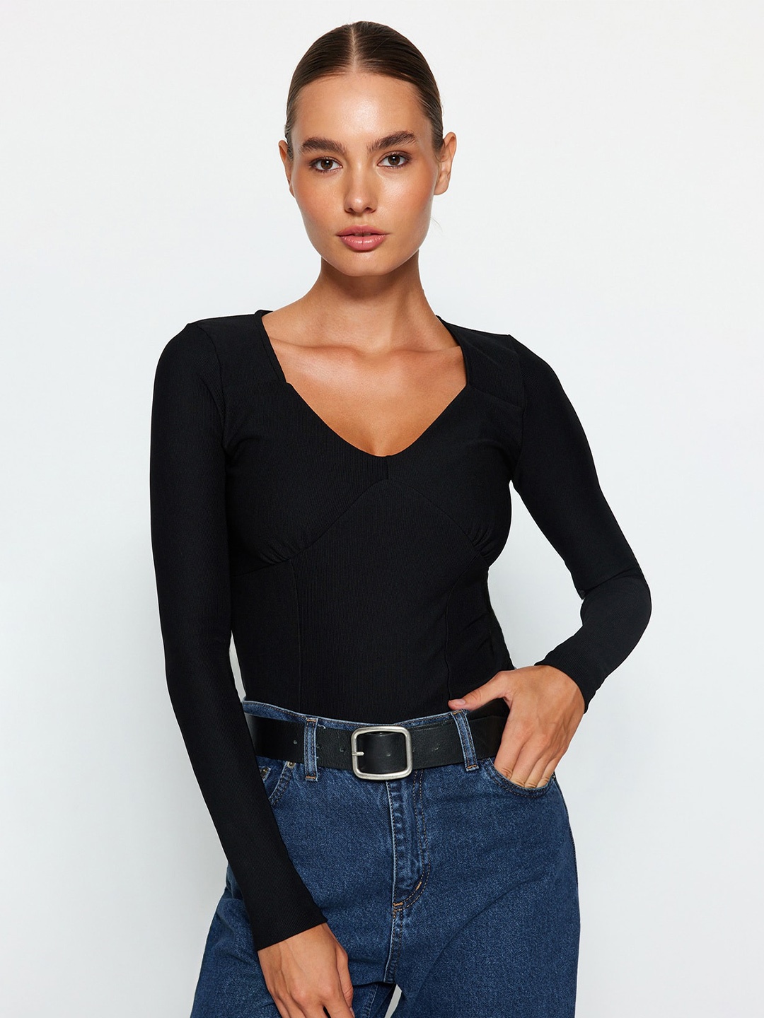 

Trendyol V-Neck Long Sleeves Top, Black