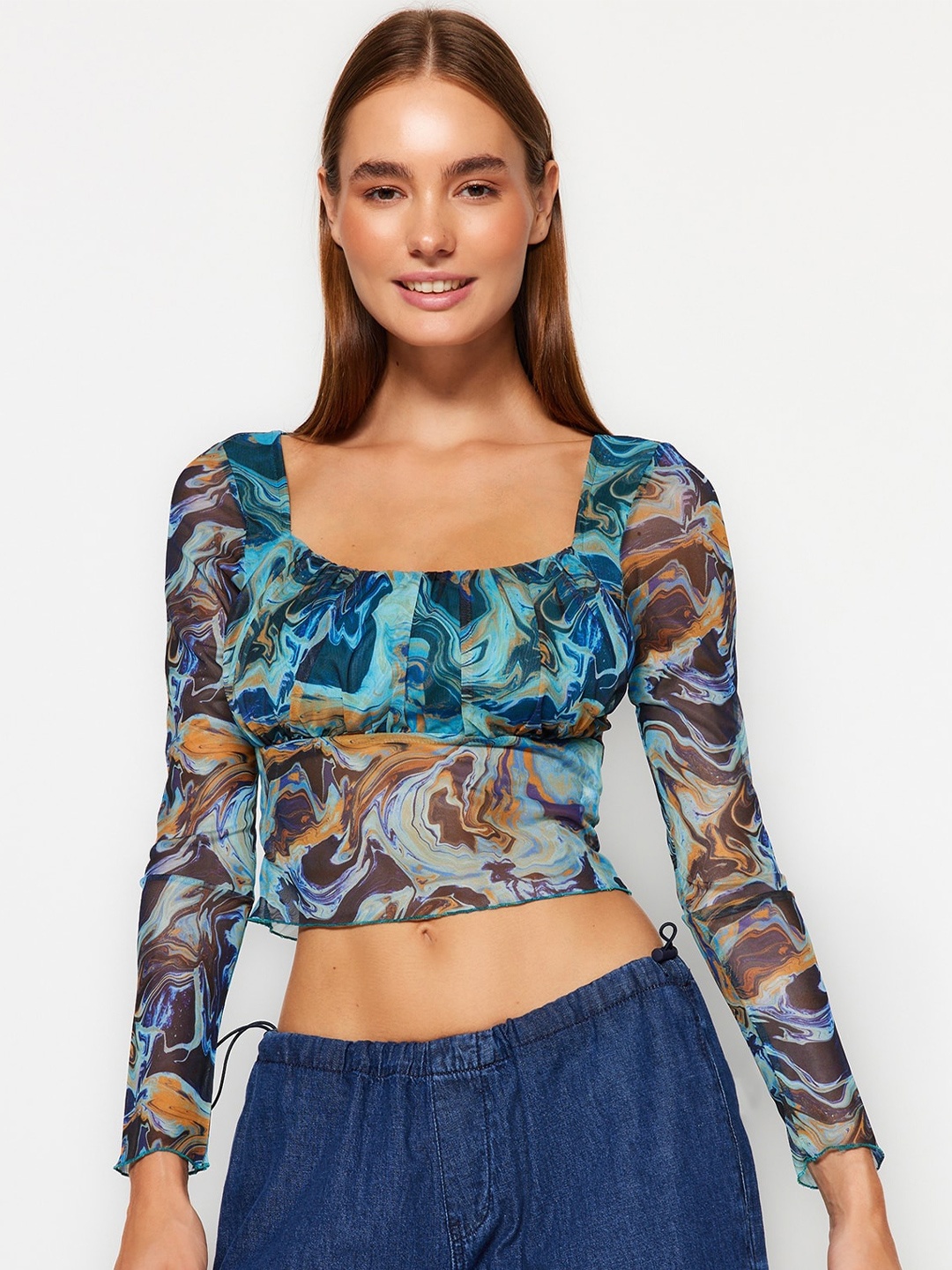 

Trendyol Floral Printed Crop Top, Blue