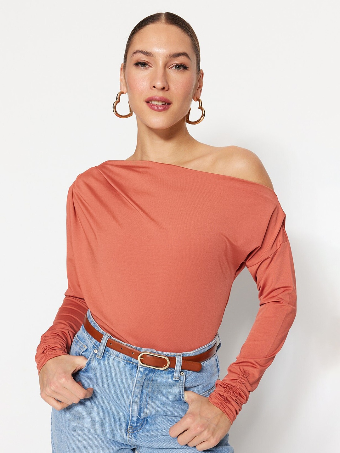 

Trendyol One Shoulder Gathered Regular Top, Rust