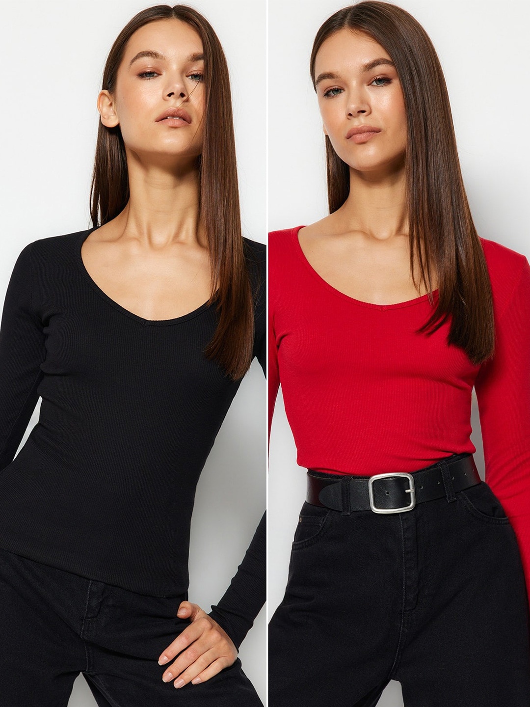 

Trendyol Pack Of 2 Fitted Cotton Top, Black