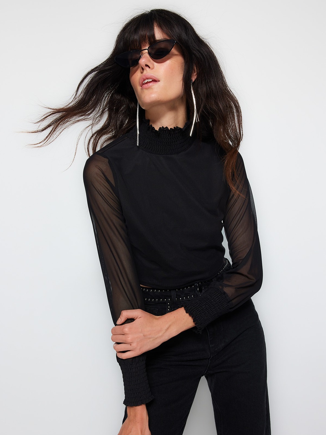 

Trendyol High Neck Crop Top, Black