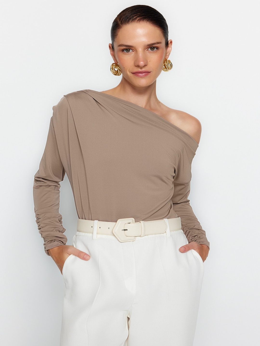 

Trendyol One Shoulder Top, Beige