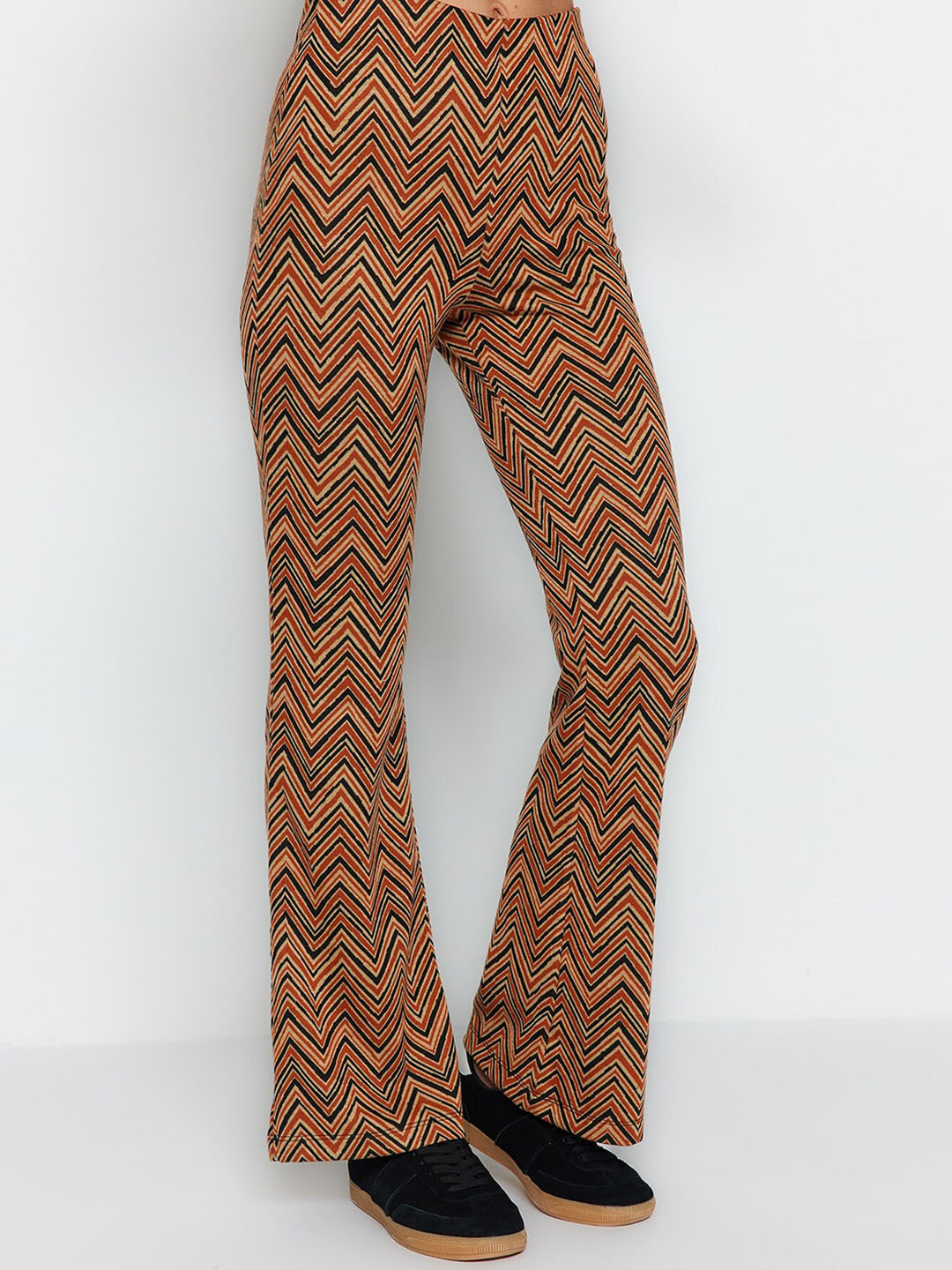 

Trendyol Women Geometric Printed Mid-Rise Parallel Trousers, Mustard