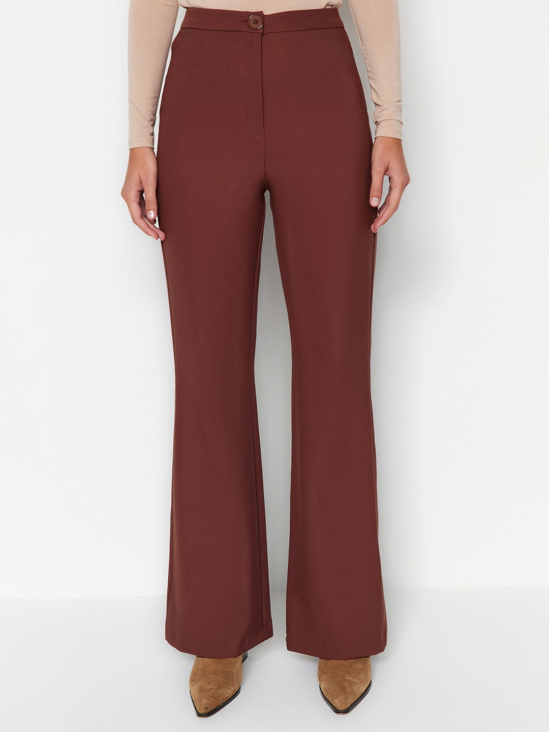 

Trendyol Women Mid Rise Parallel Trousers, Brown