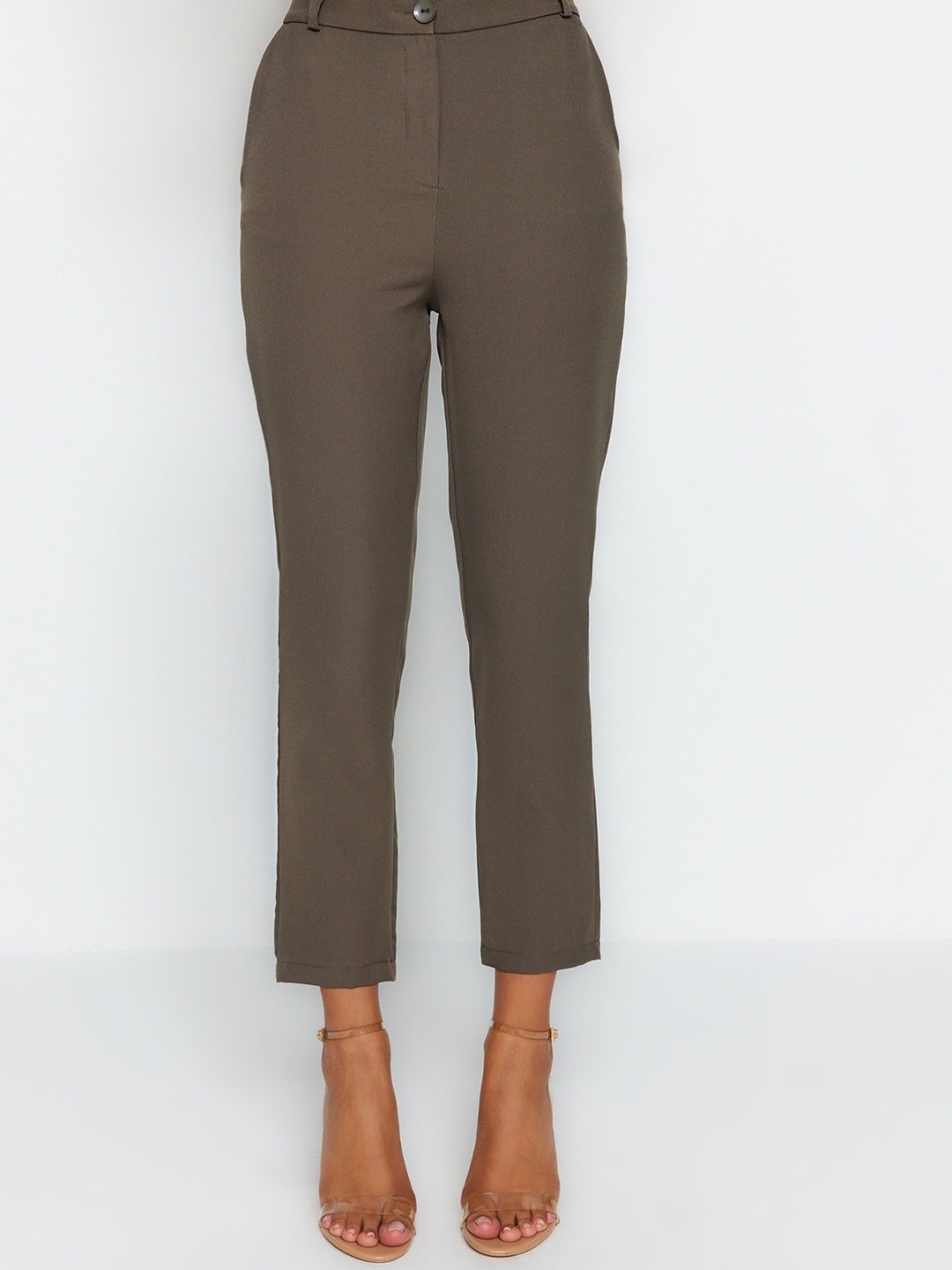 

Trendyol Women Regular Fit Mid-Rise Formal Trousers, Green