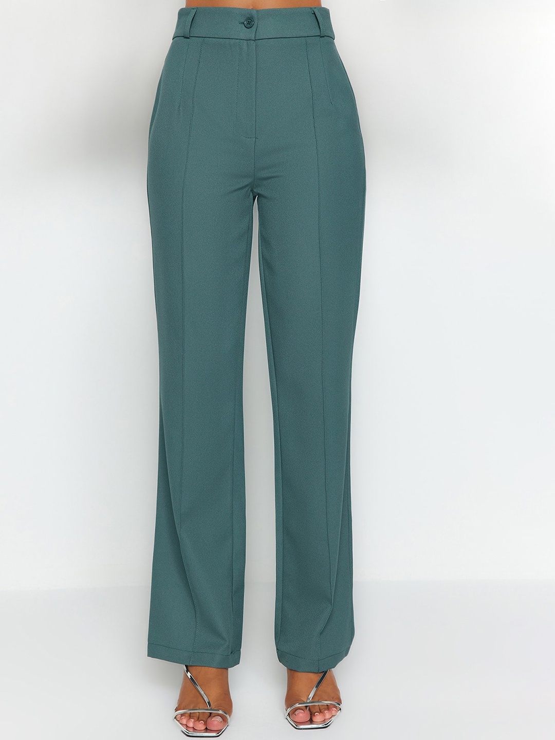 

Trendyol Women Mid Rise Parallel Trousers, Green