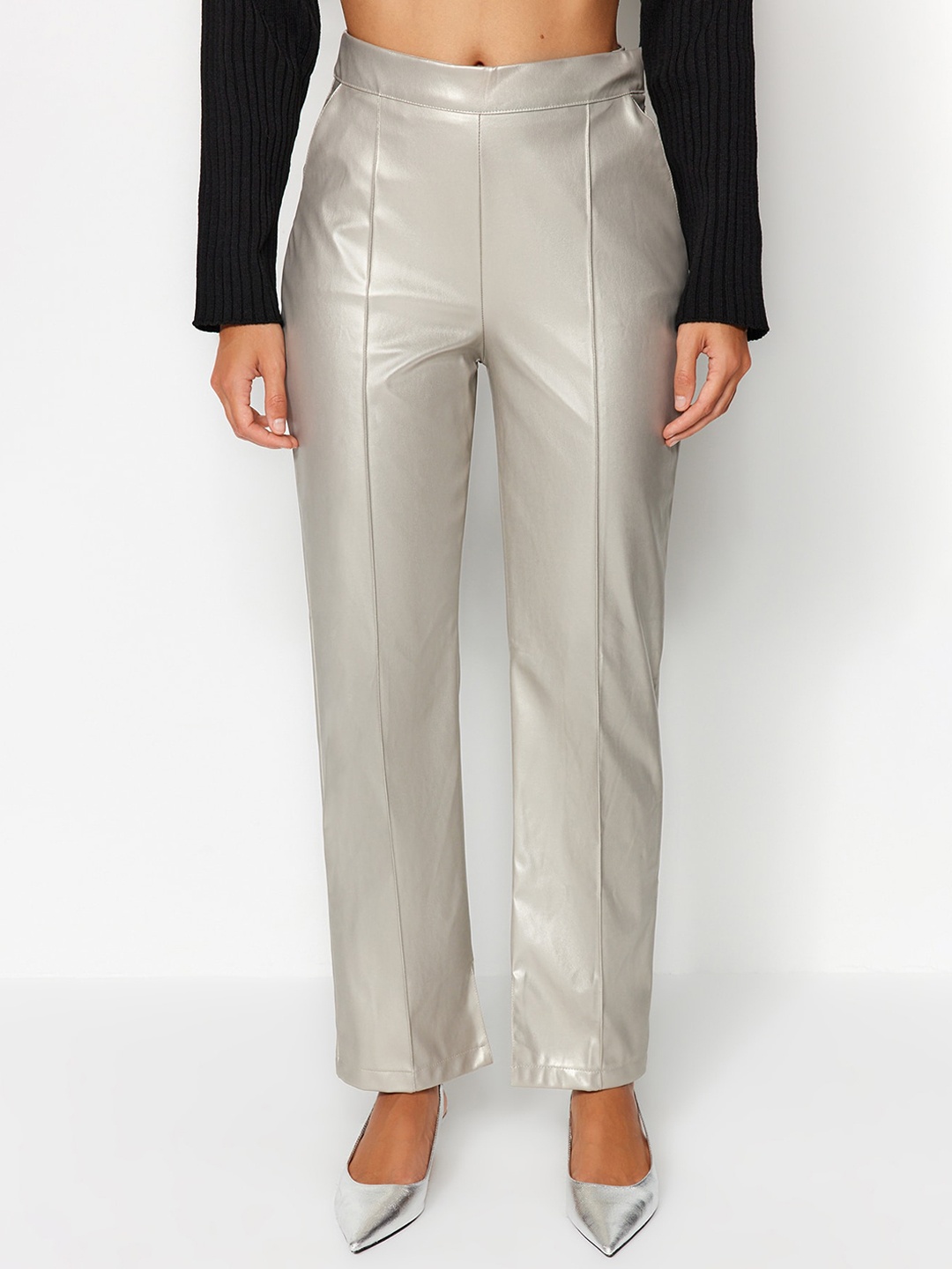 

Trendyol Women Mid-Rise Trousers, Silver