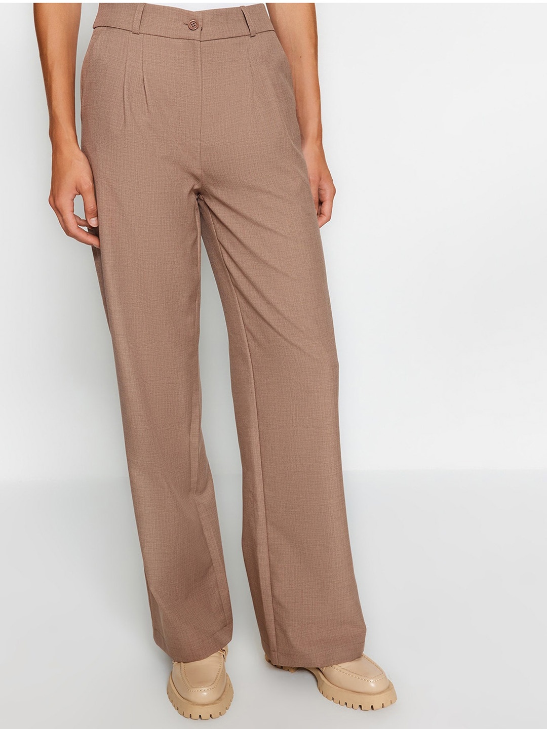 

Trendyol Women Mid-Rise Parallel Trousers, Brown