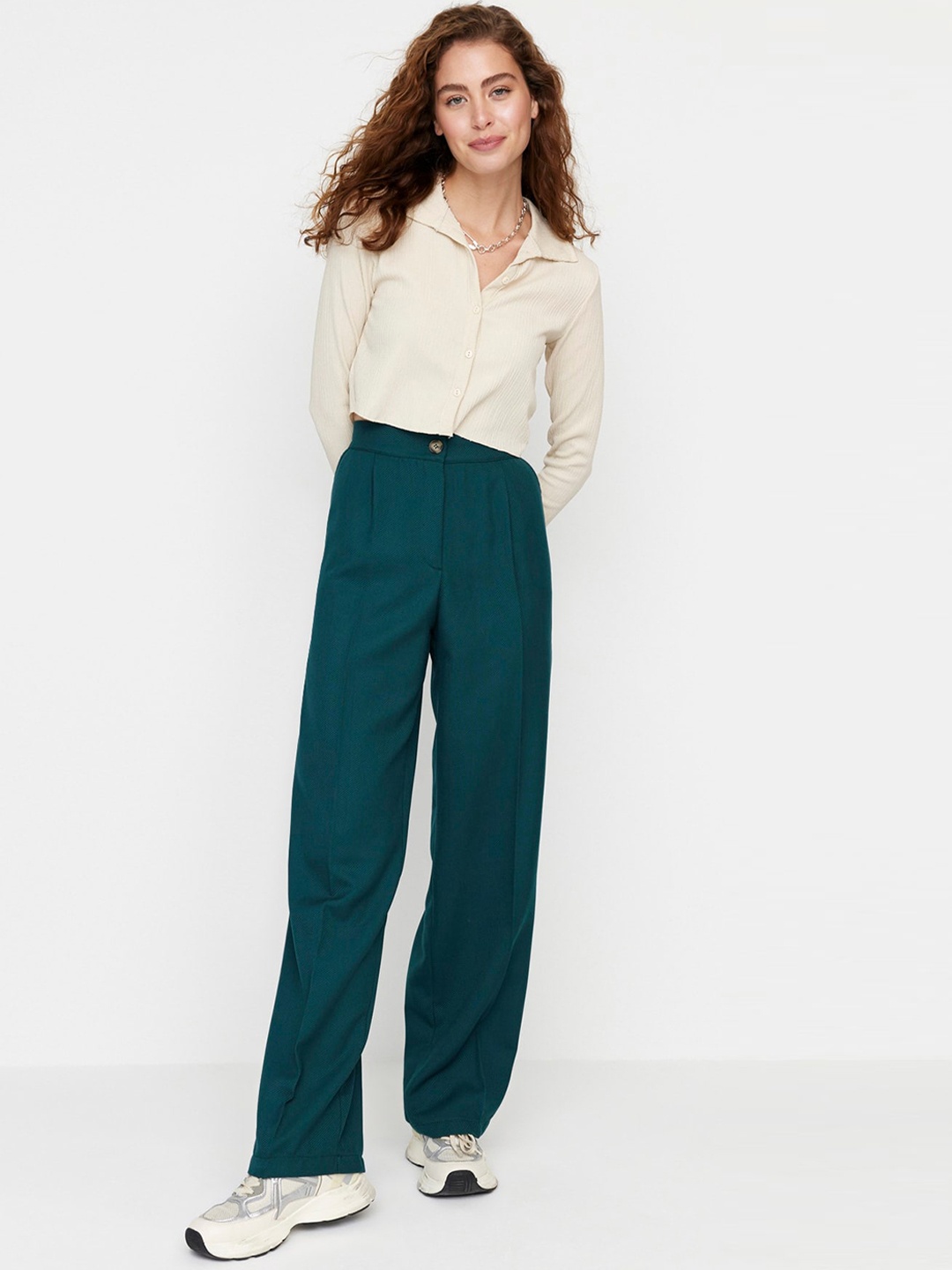 

Trendyol Women Pleated Trousers, Teal