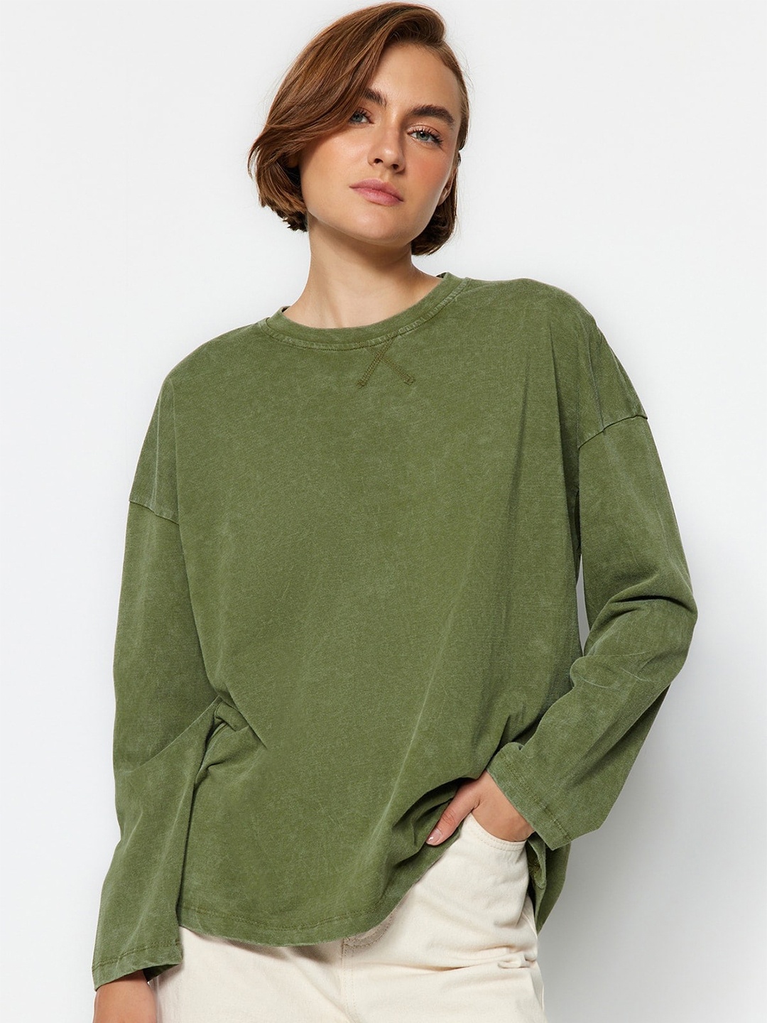 

Trendyol Drop-Shoulder Pure Coton T-shirt, Green