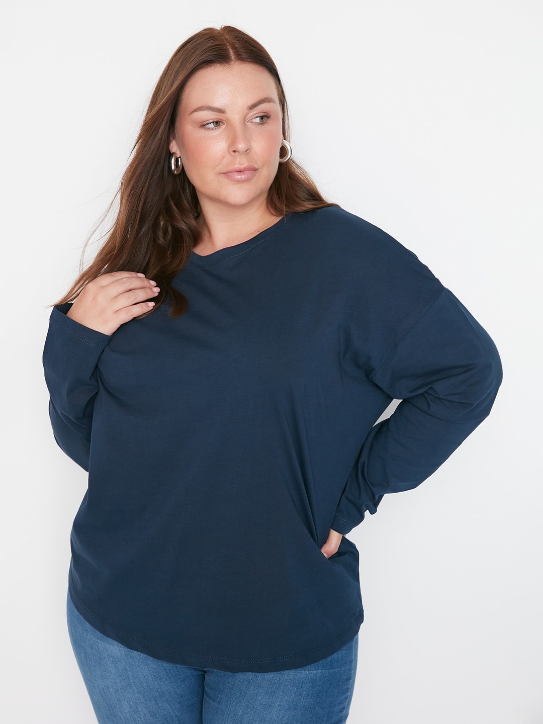

Trendyol Plus Size Pure Cotton T-shirt, Blue