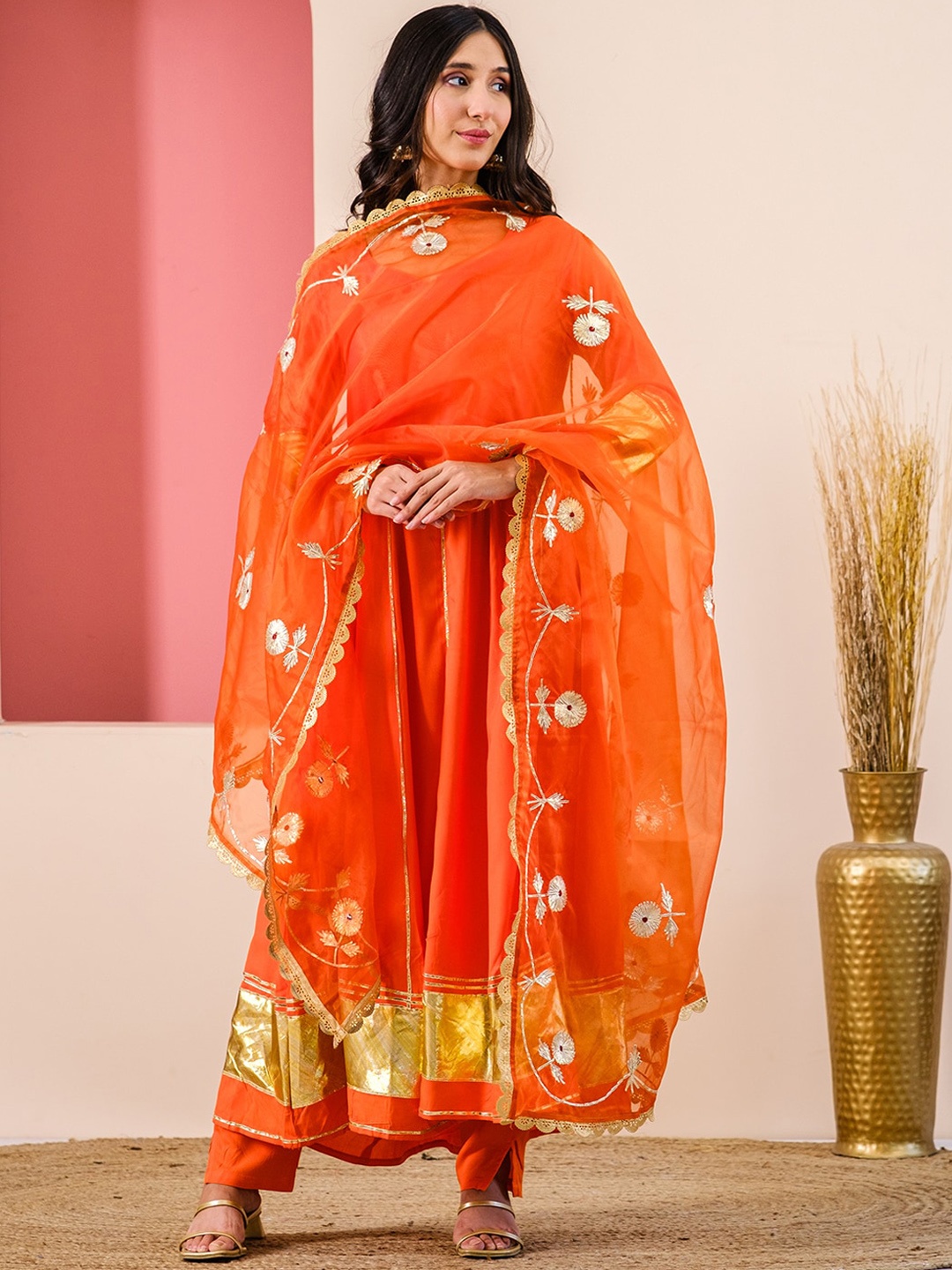 

Chowkhat Gotta Patti Kurta & Trousers With Dupatta, Orange