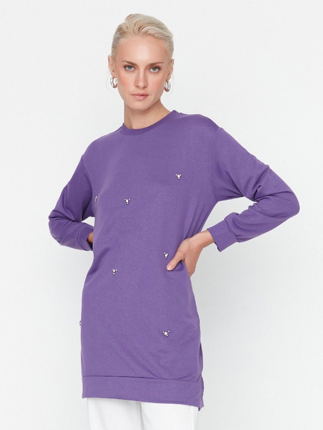 

Trendyol Embellished Longline Pullover Sweatshirt, Purple