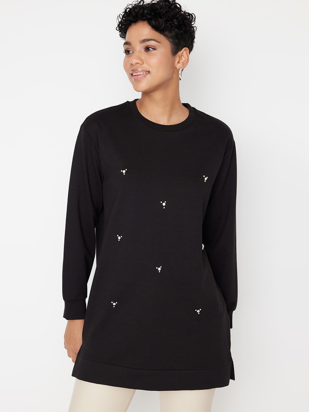 

Trendyol Round Neck Embellished Tunic, Black