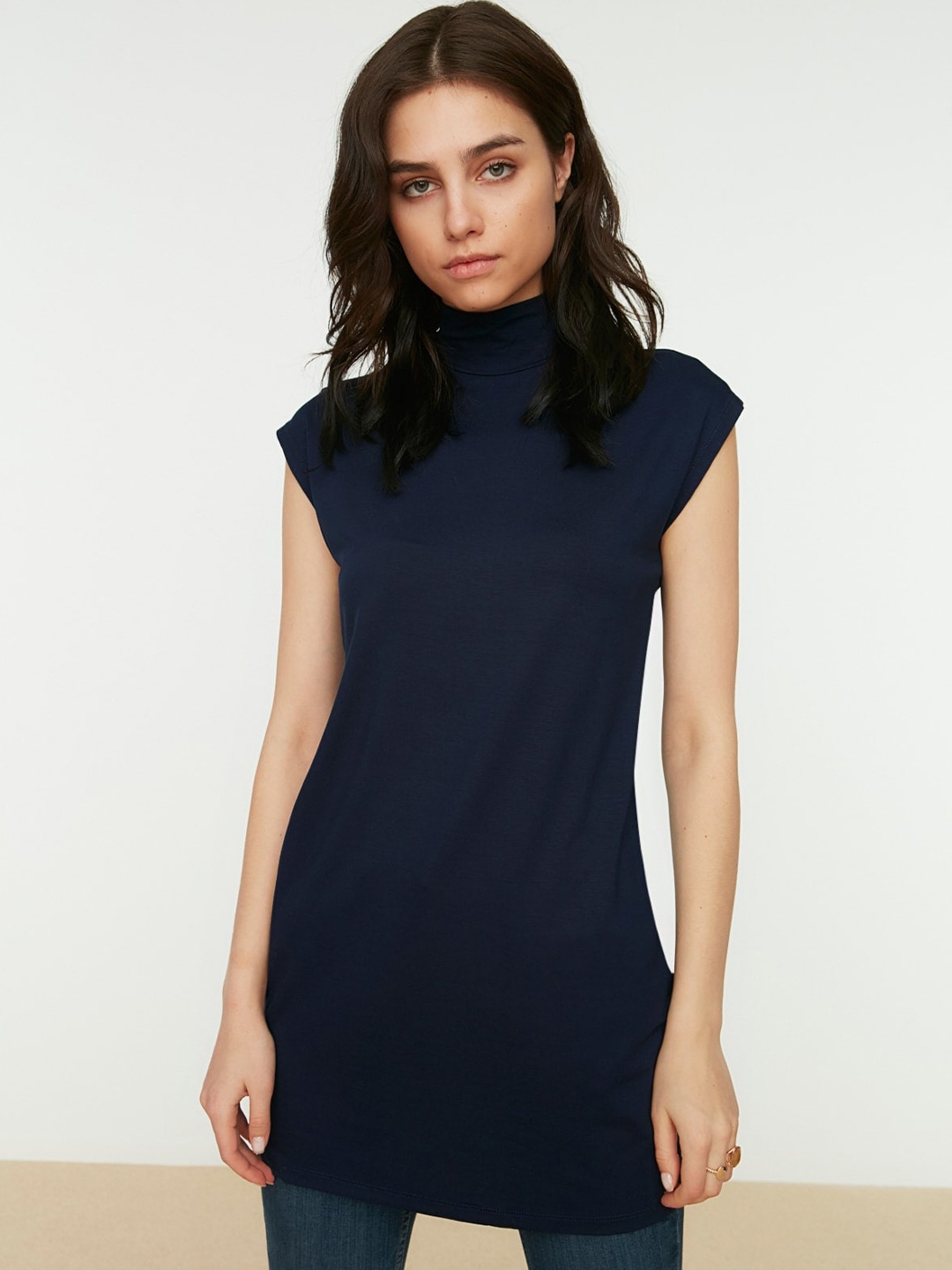 

Trendyol High Neck Longline Tunic, Blue
