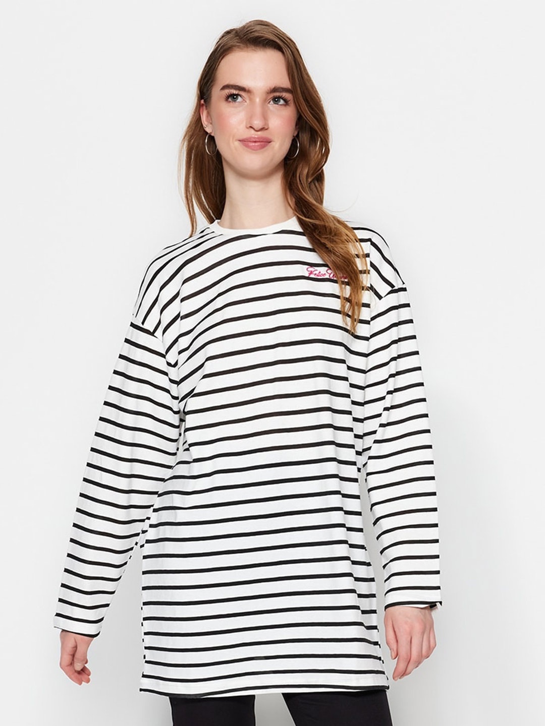 

Trendyol Striped Longline Pullover Sweatshirt, White