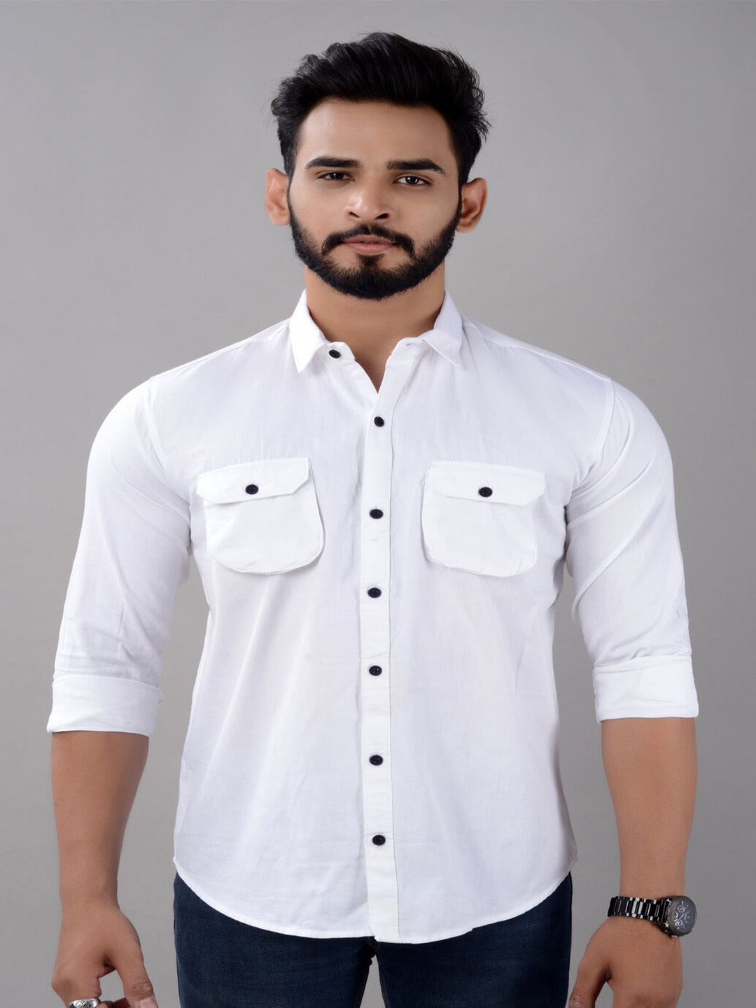 

VILLAIN Indian Slim Slim Fit Cotton Casual Cargo Shirt, White