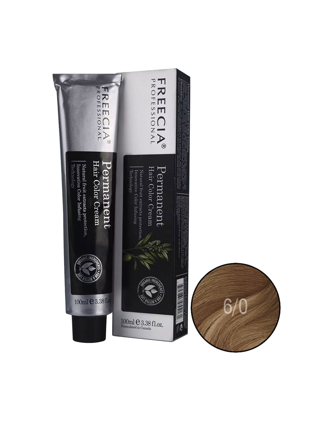 

FREECIA Professional Permanent Hair Color Cream - Light Brown 6.0 - 100ml, Black