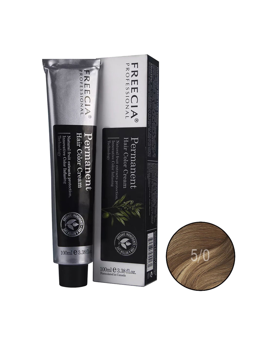

FREECIA Professional Permanent Hair Color Cream - Brown 5.0 - 100ml, Black