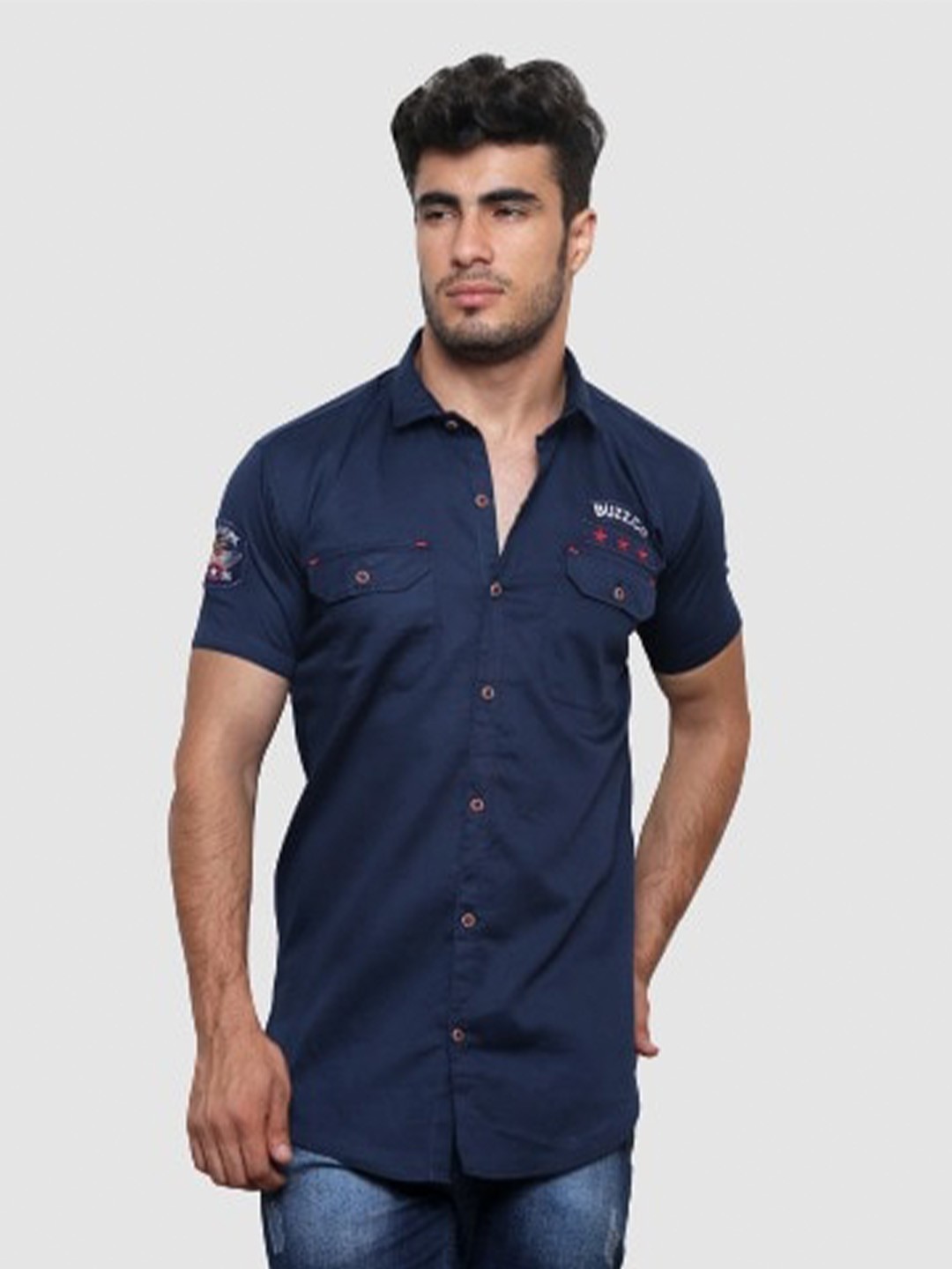

VILLAIN India Slim Fit Spread Collar Satin Casual Shirt, Navy blue