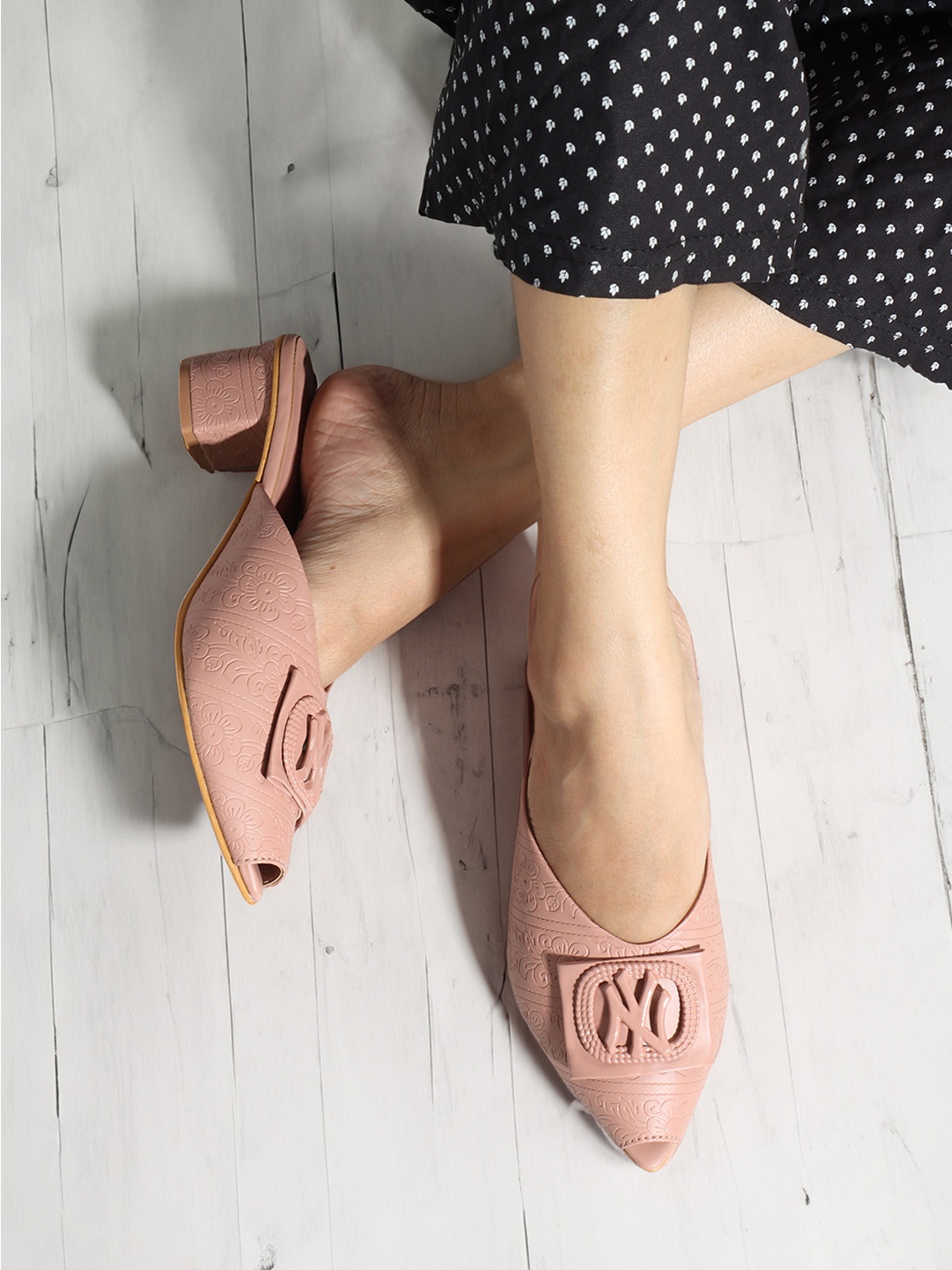 

Denill Peep Toe Block Heels, Peach