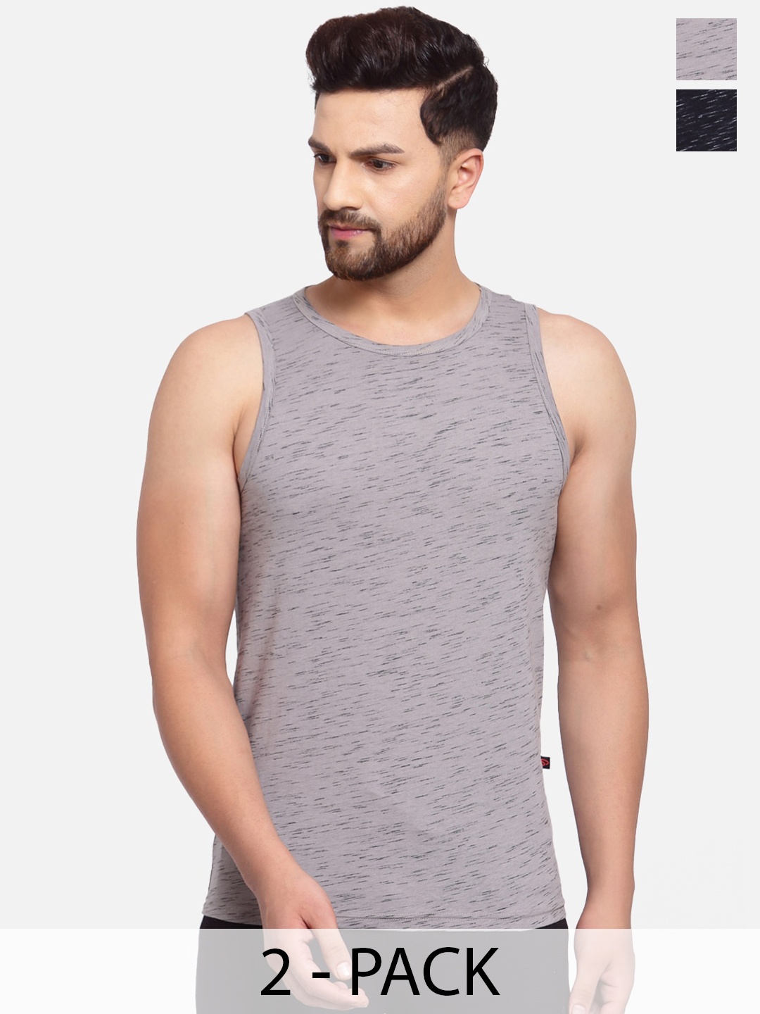 

SPORTO Pack Of 2 Cotton Sleeveless Gym Vests, Black