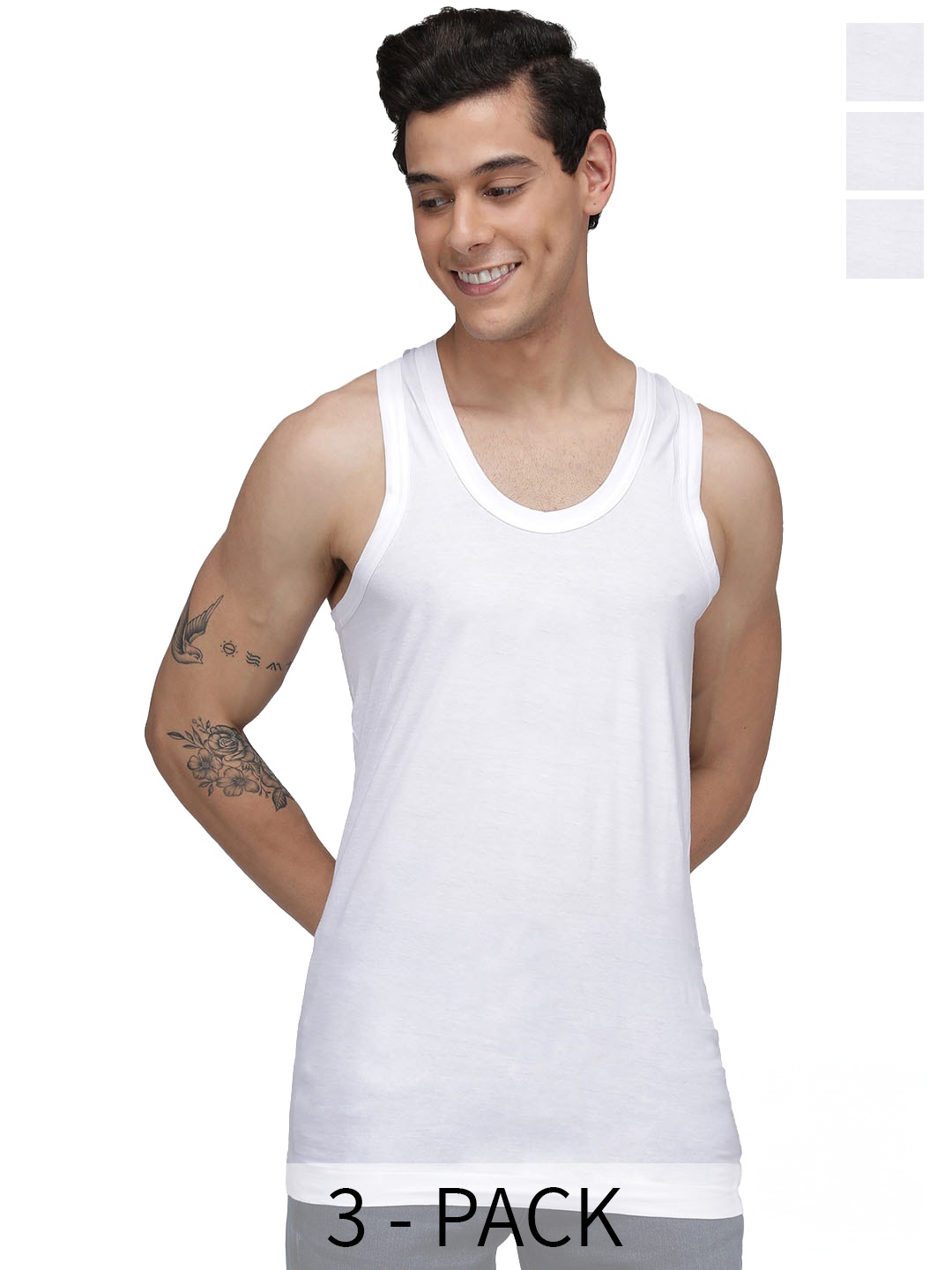 

SPORTO Pack Of 3 Cotton Sleeveless Undershirt, White