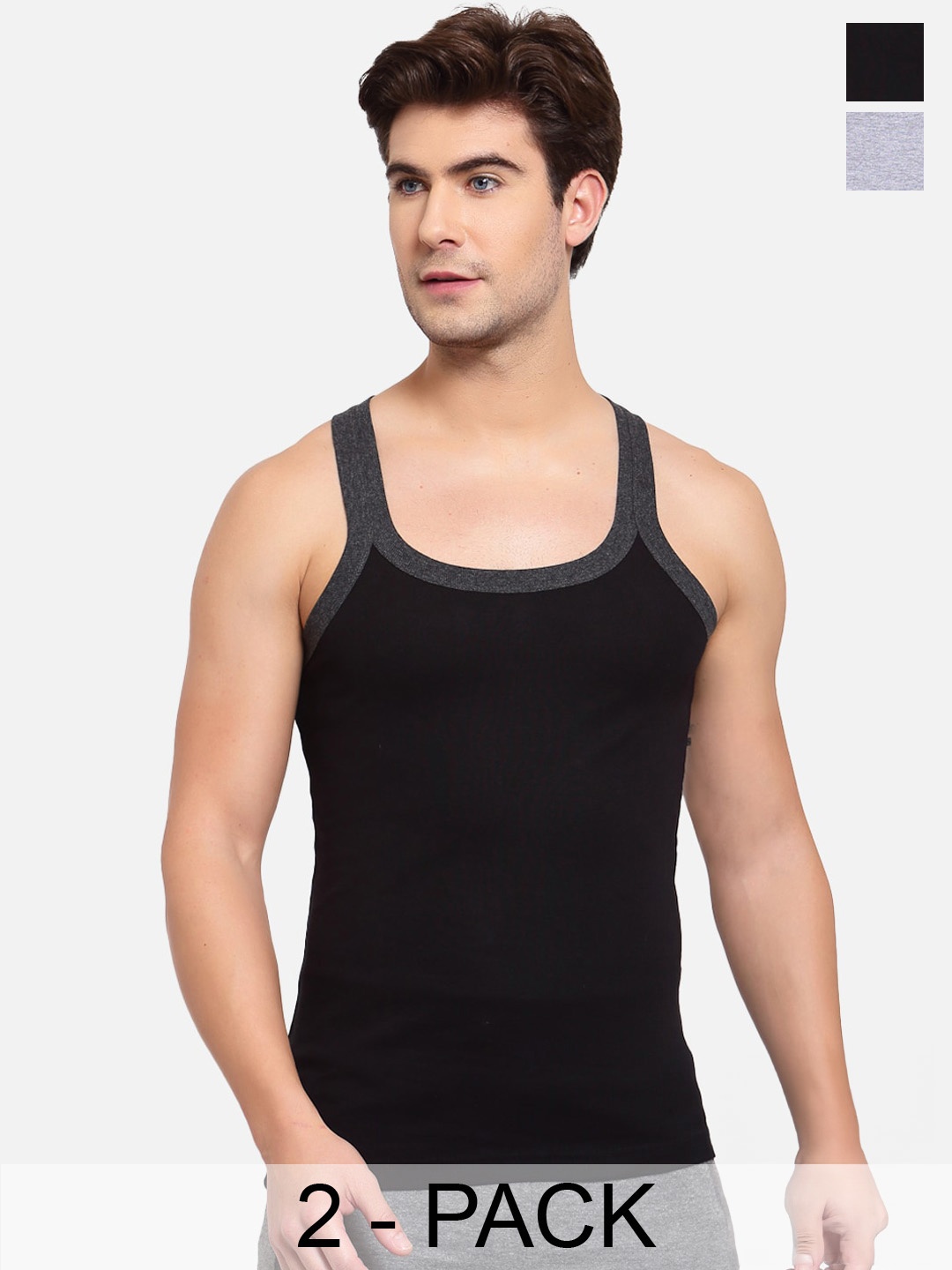 

SPORTO Pack Of 2 Cotton Sleeveless Gym Vests, Black