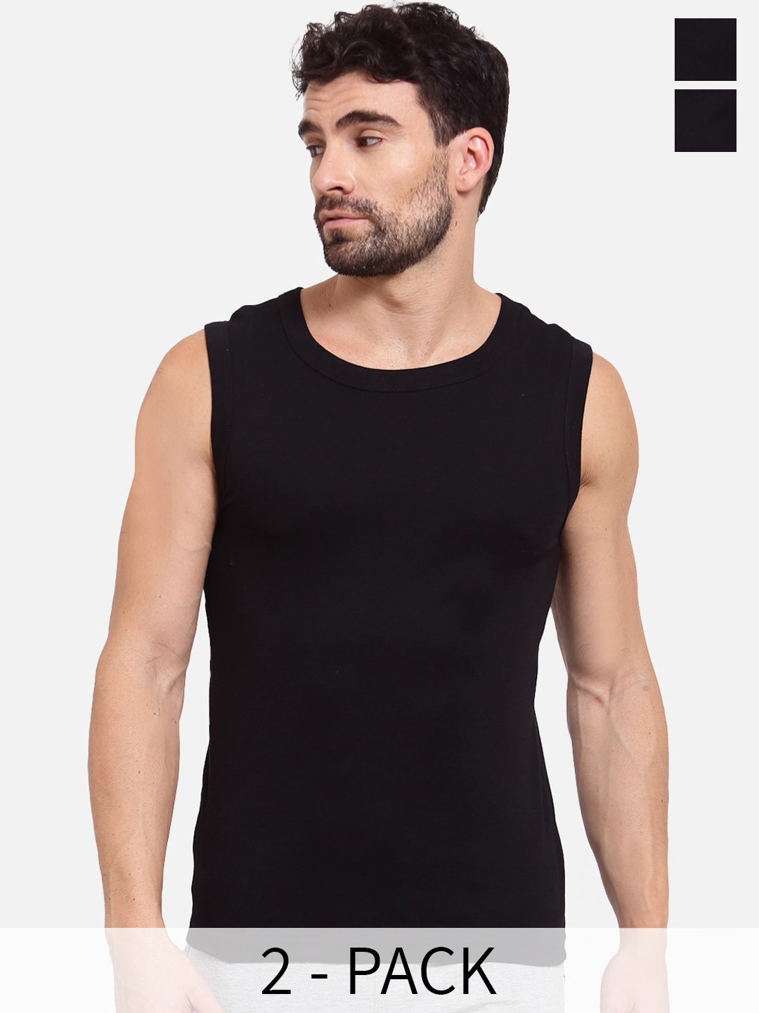 

SPORTO Pack Of 2 Cotton Gym Vests, Black