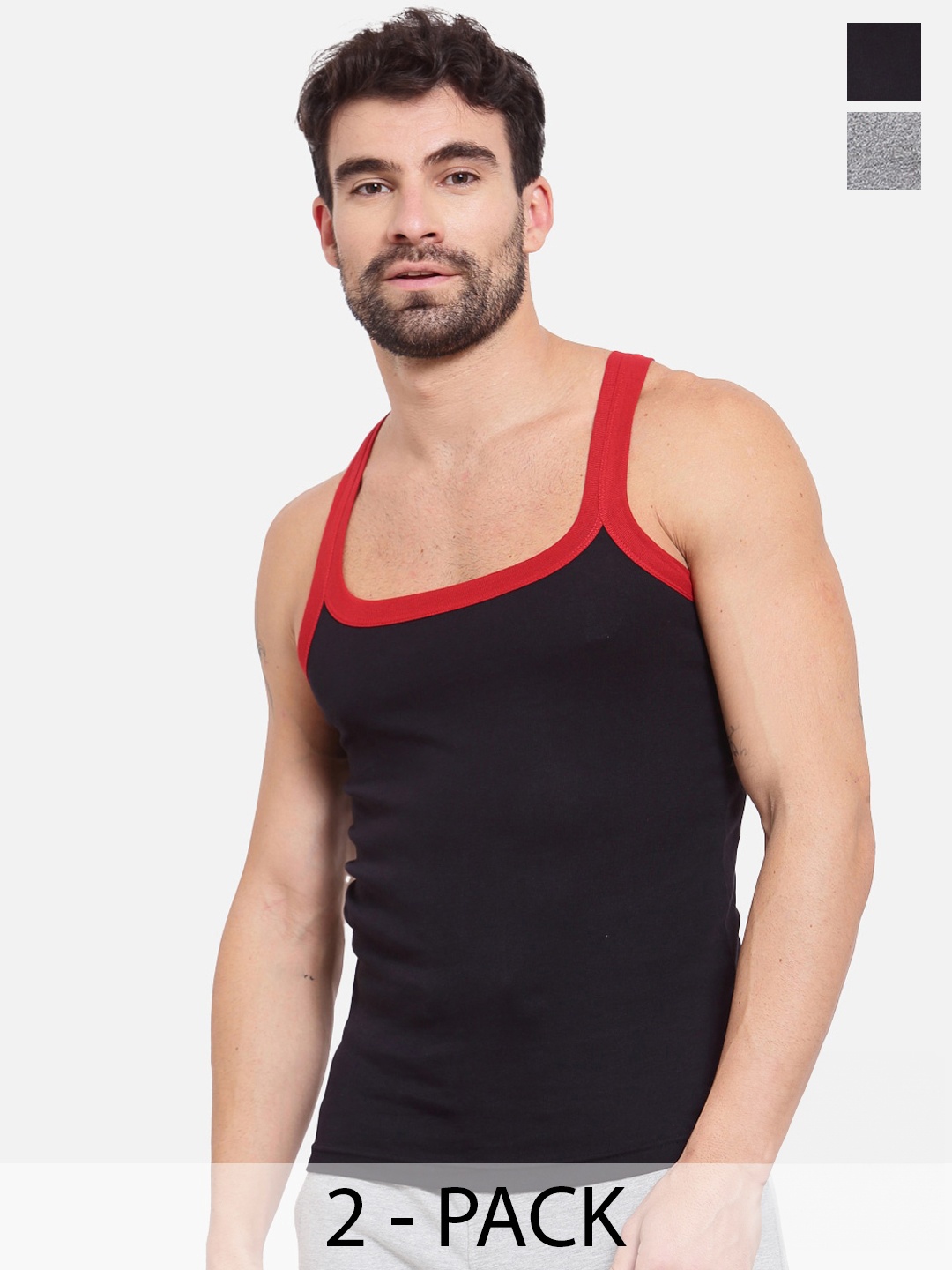 

SPORTO Pack Of 2 Cotton Innerwear Vests, Black